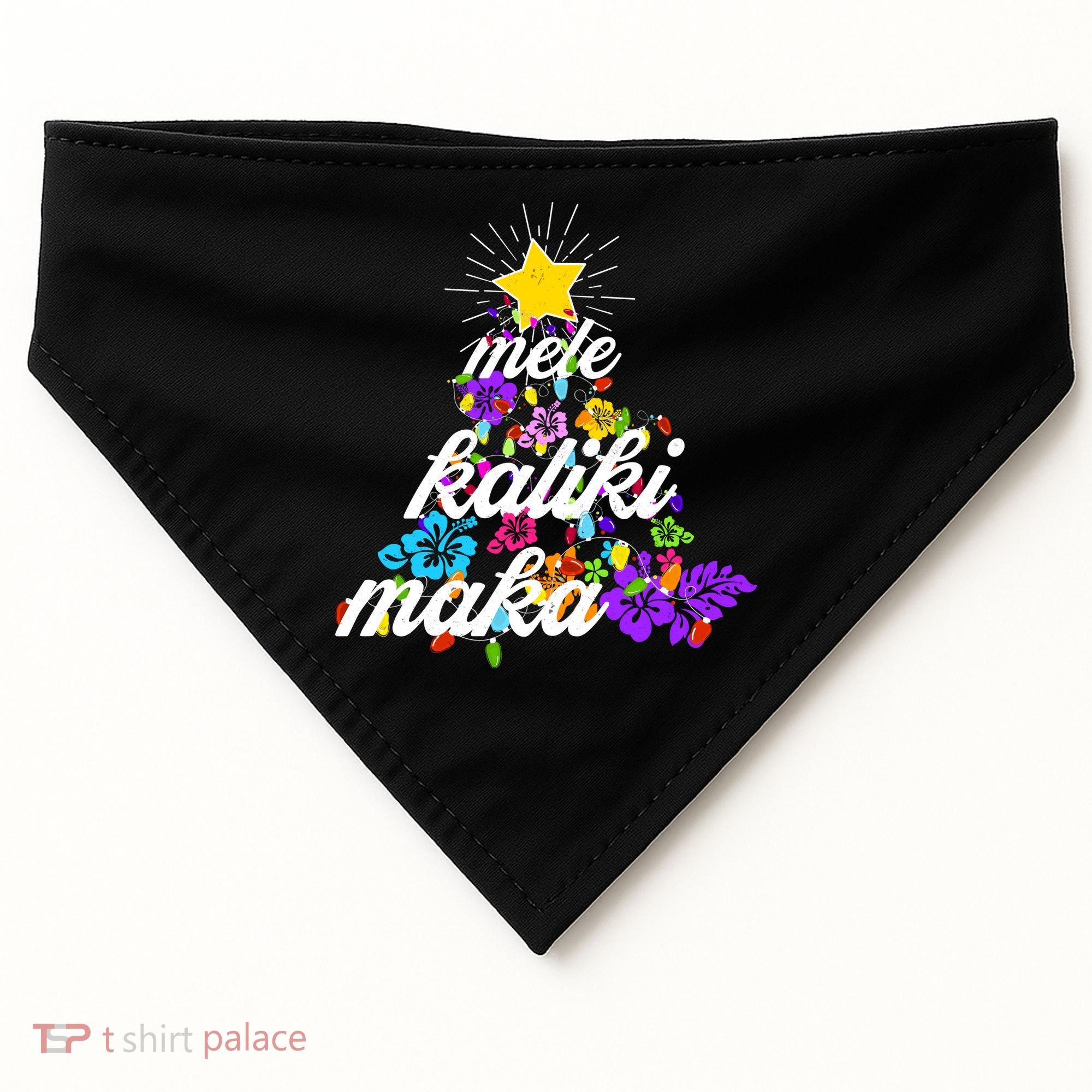 Hawaiian Mele Kaliki Maka Christmas Tree USA-Made Doggie Bandana