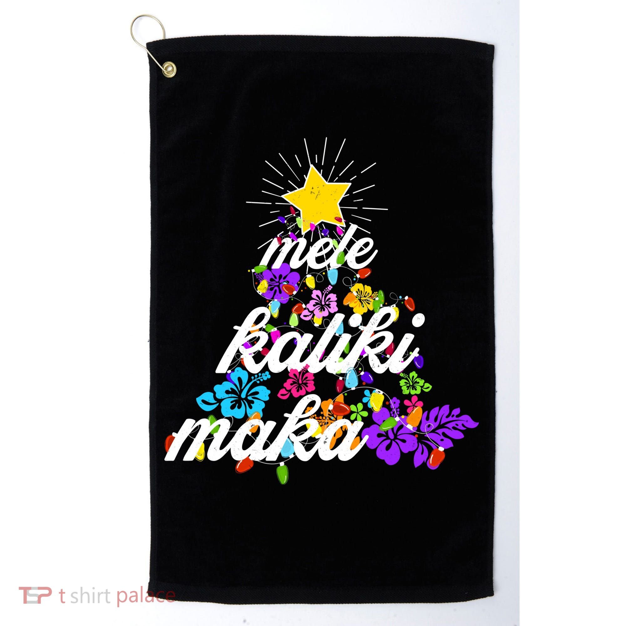 Hawaiian Mele Kaliki Maka Christmas Tree Golf Towel