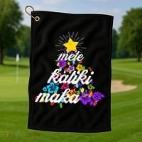 Hawaiian Mele Kaliki Maka Christmas Tree Golf Towel thumb 1
