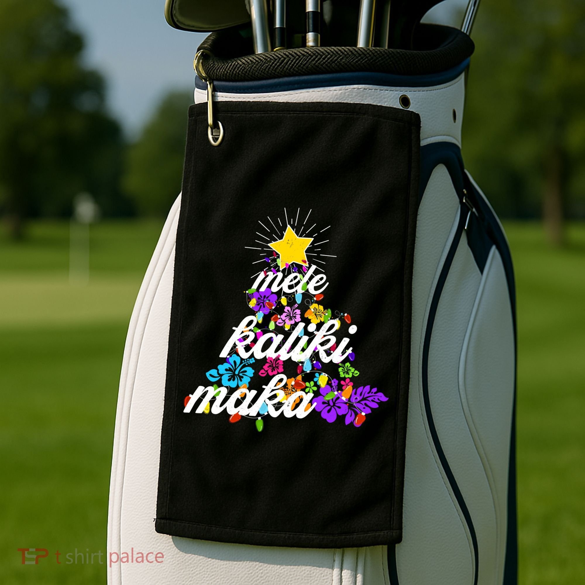 Hawaiian Mele Kaliki Maka Christmas Tree Golf Towel