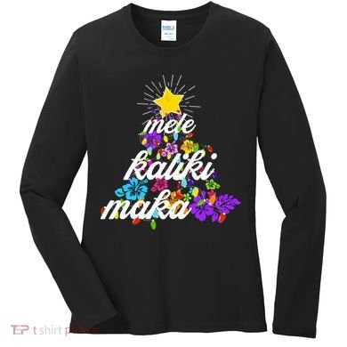 Hawaiian Mele Kaliki Maka Christmas Tree Women's Long Sleeve Shirt