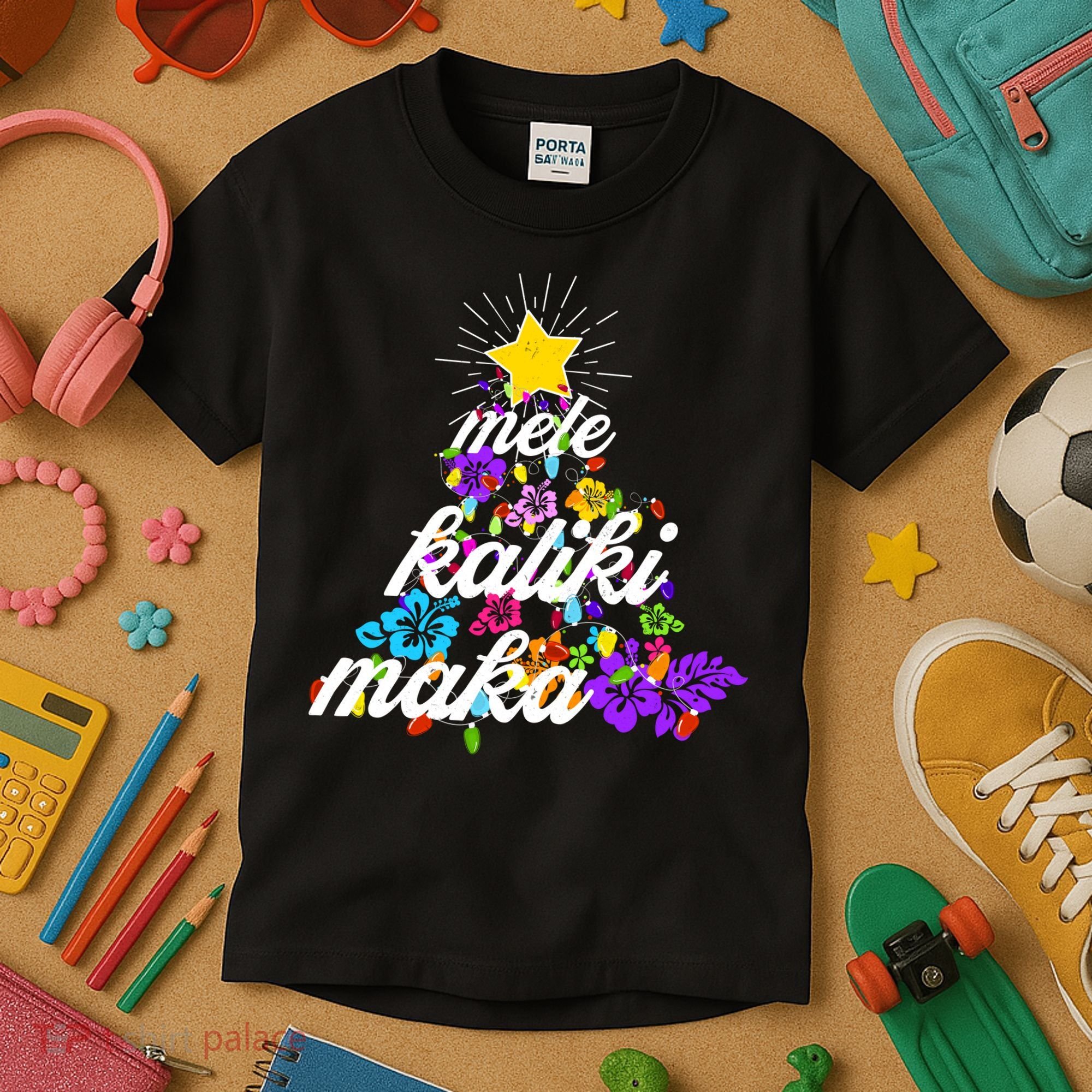 Hawaiian Mele Kaliki Maka Christmas Tree Kids T-Shirt