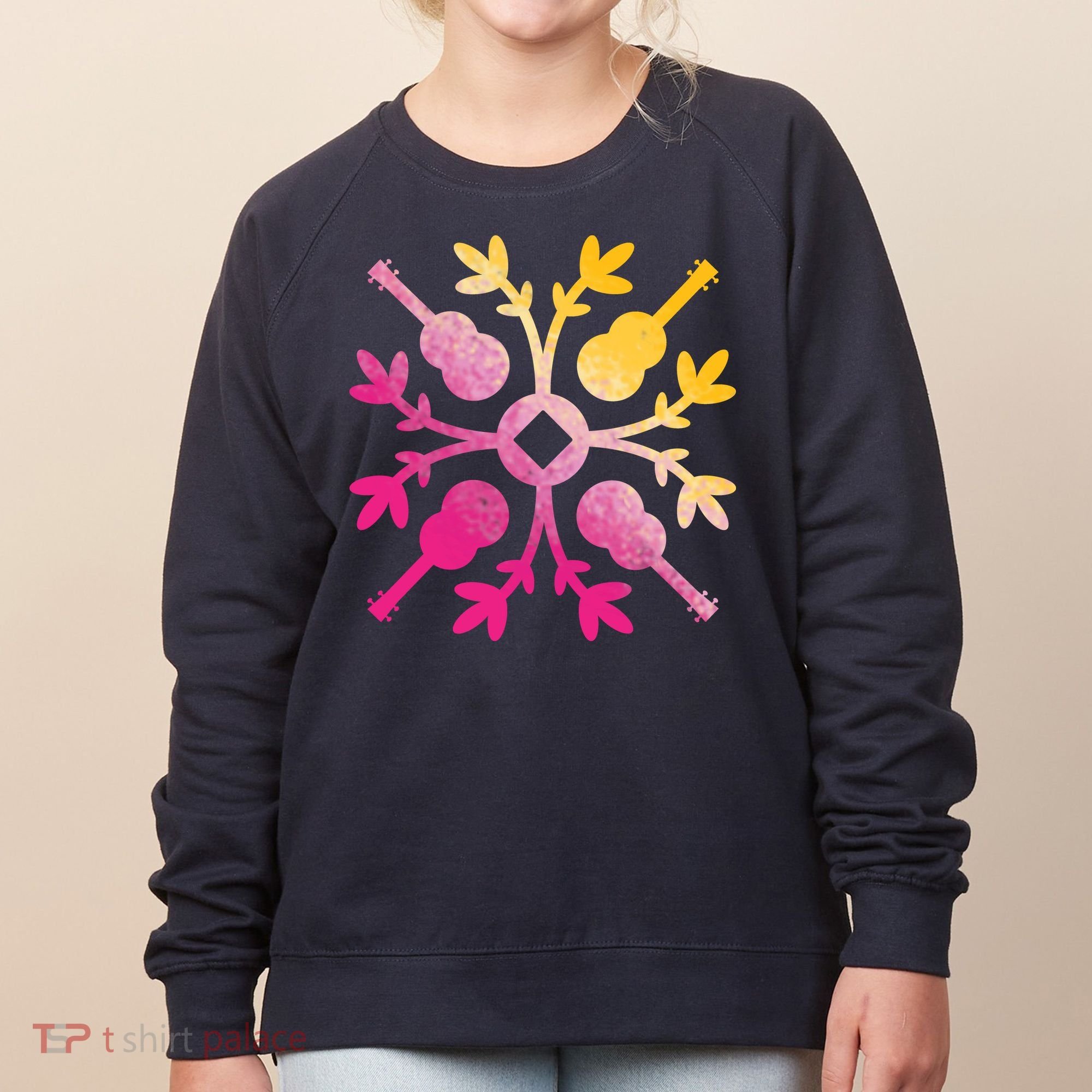 Hawaiian Mele Music Quilt Tribal Tattoo Ukulele Women's Sweatshirt