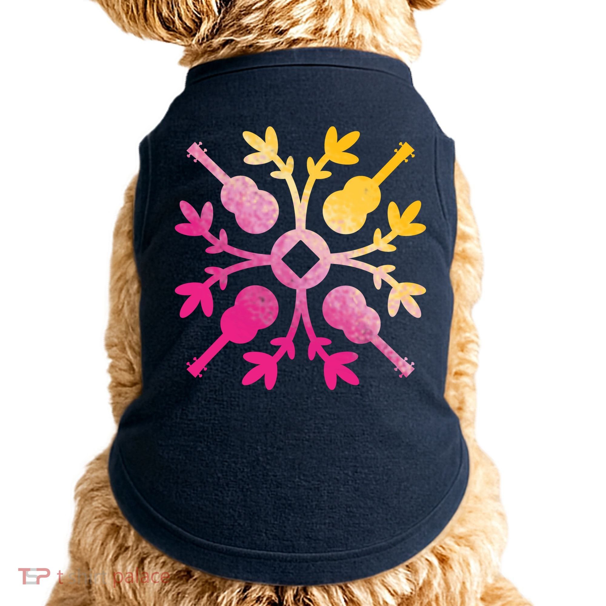 Hawaiian Mele Music Quilt Tribal Tattoo Ukulele Doggie Tank