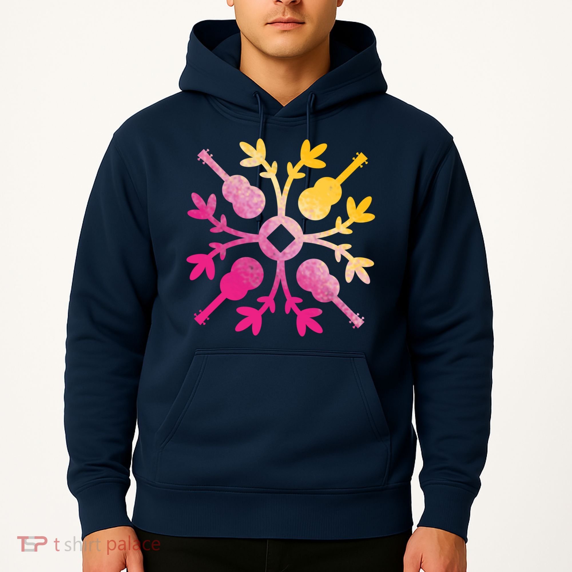 Hawaiian Mele Music Quilt Tribal Tattoo Ukulele Hoodie