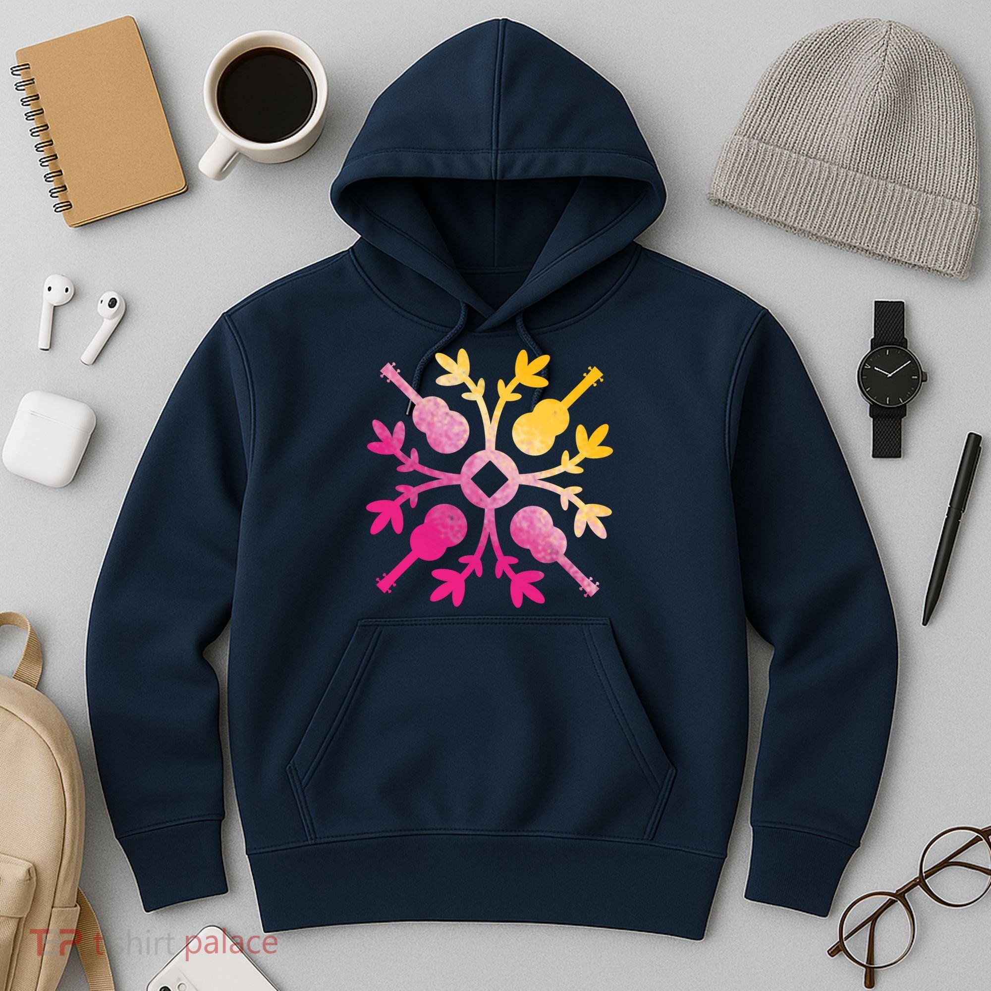 Hawaiian Mele Music Quilt Tribal Tattoo Ukulele Hoodie