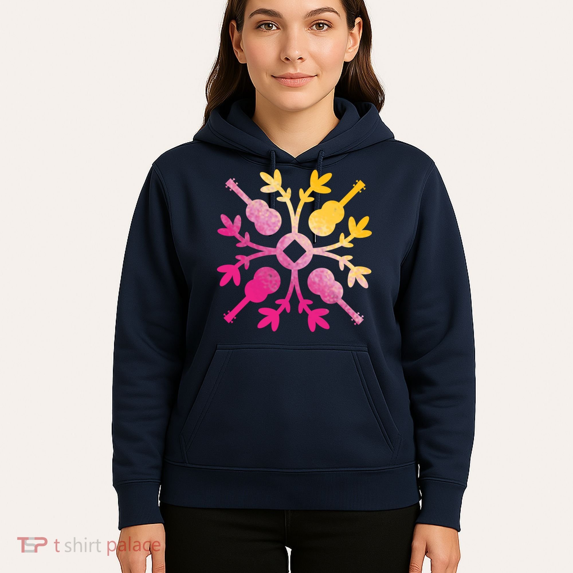 Hawaiian Mele Music Quilt Tribal Tattoo Ukulele Hoodie