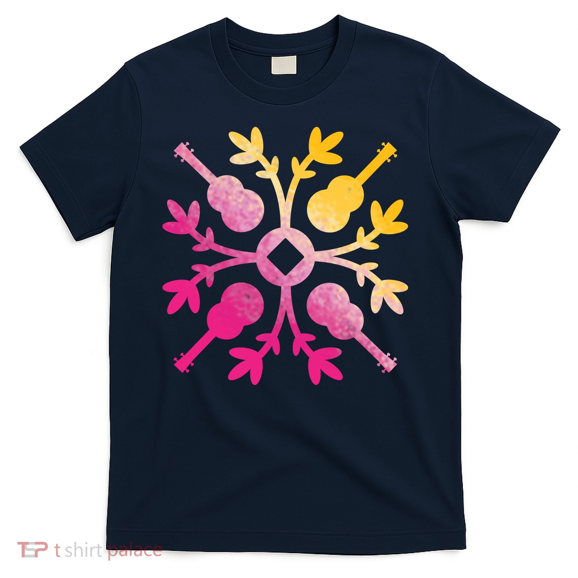 Hawaiian Mele Music Quilt Tribal Tattoo Ukulele T-Shirt