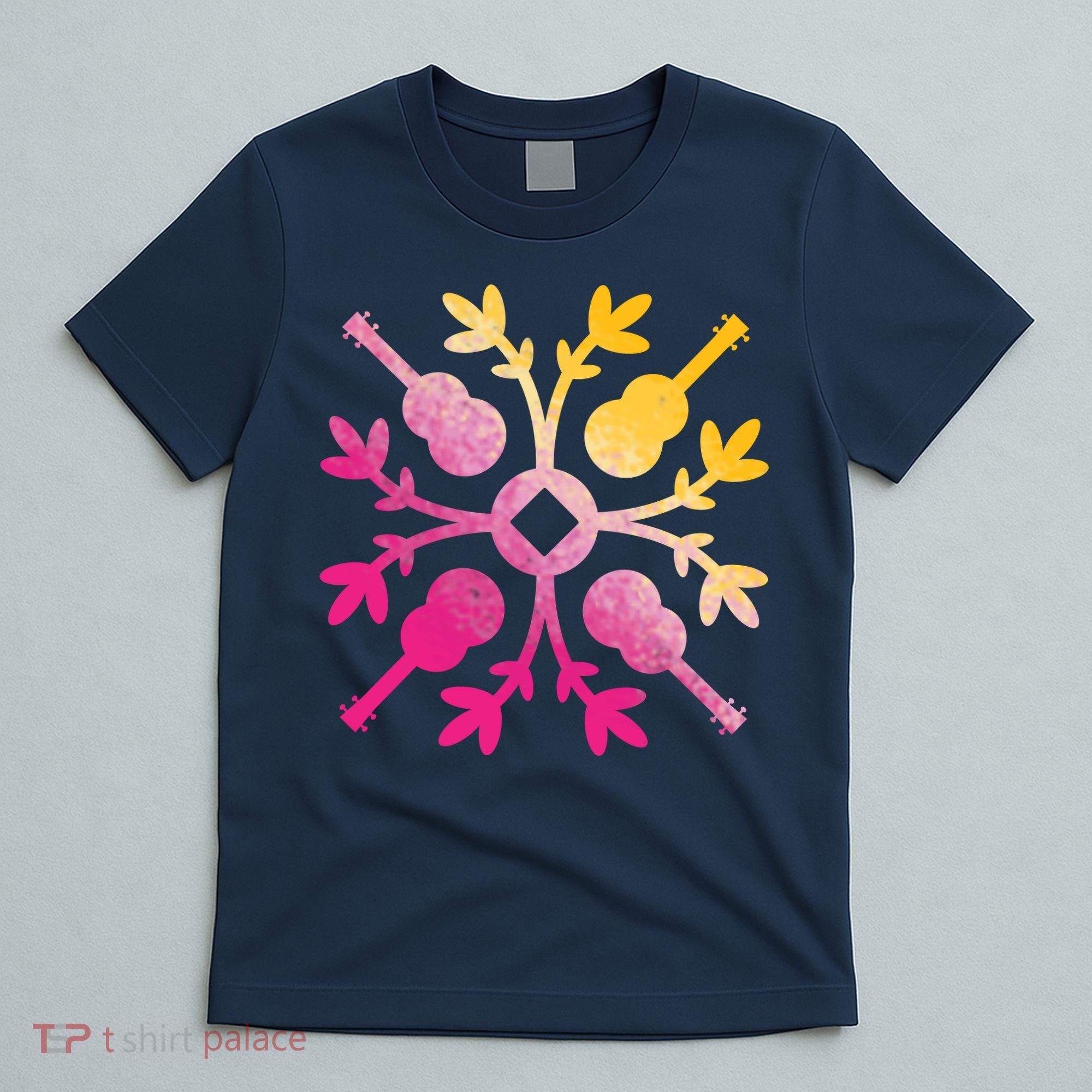 Hawaiian Mele Music Quilt Tribal Tattoo Ukulele T-Shirt
