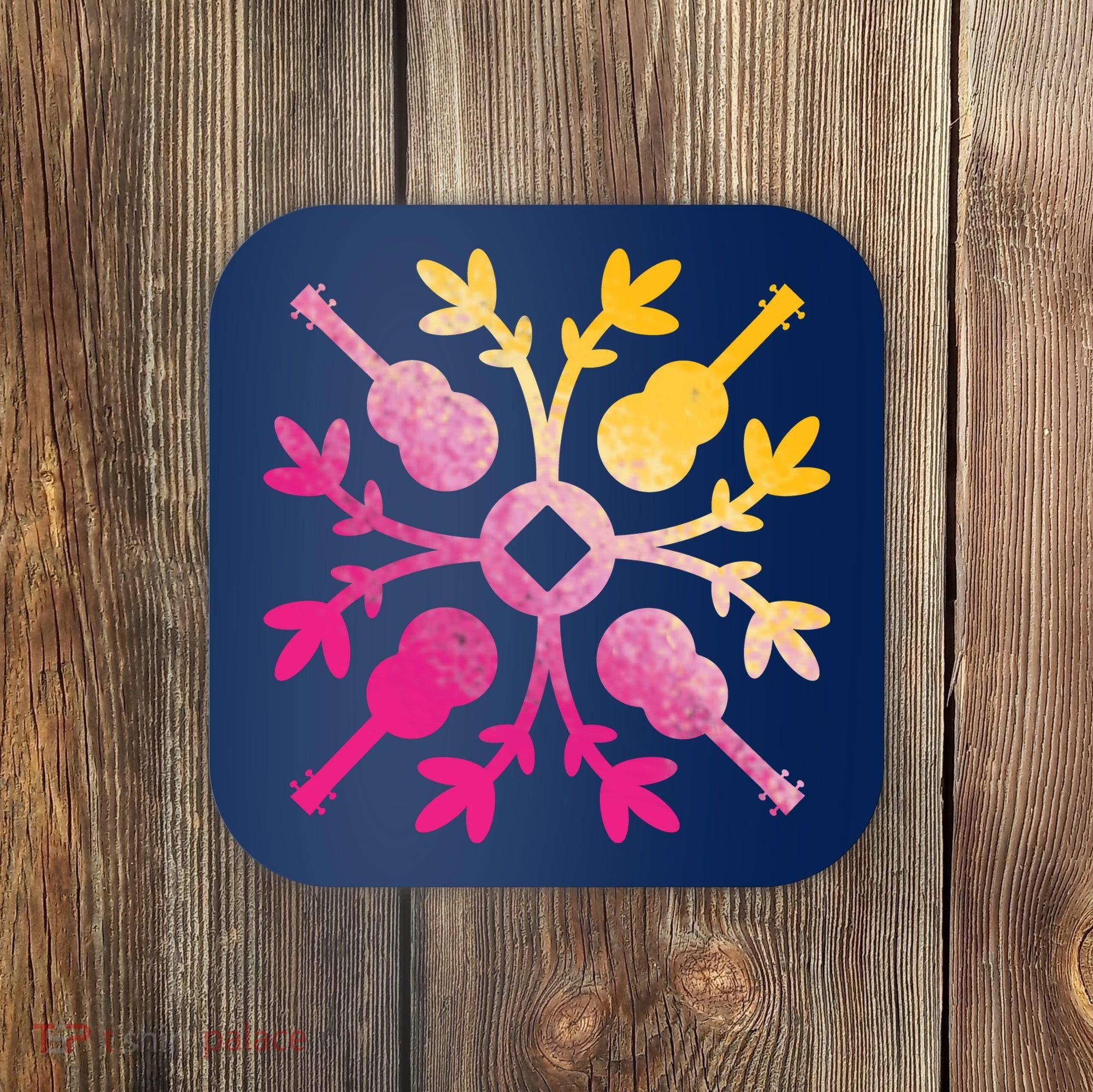 Hawaiian Mele Music Quilt Tribal Tattoo Ukulele Coaster