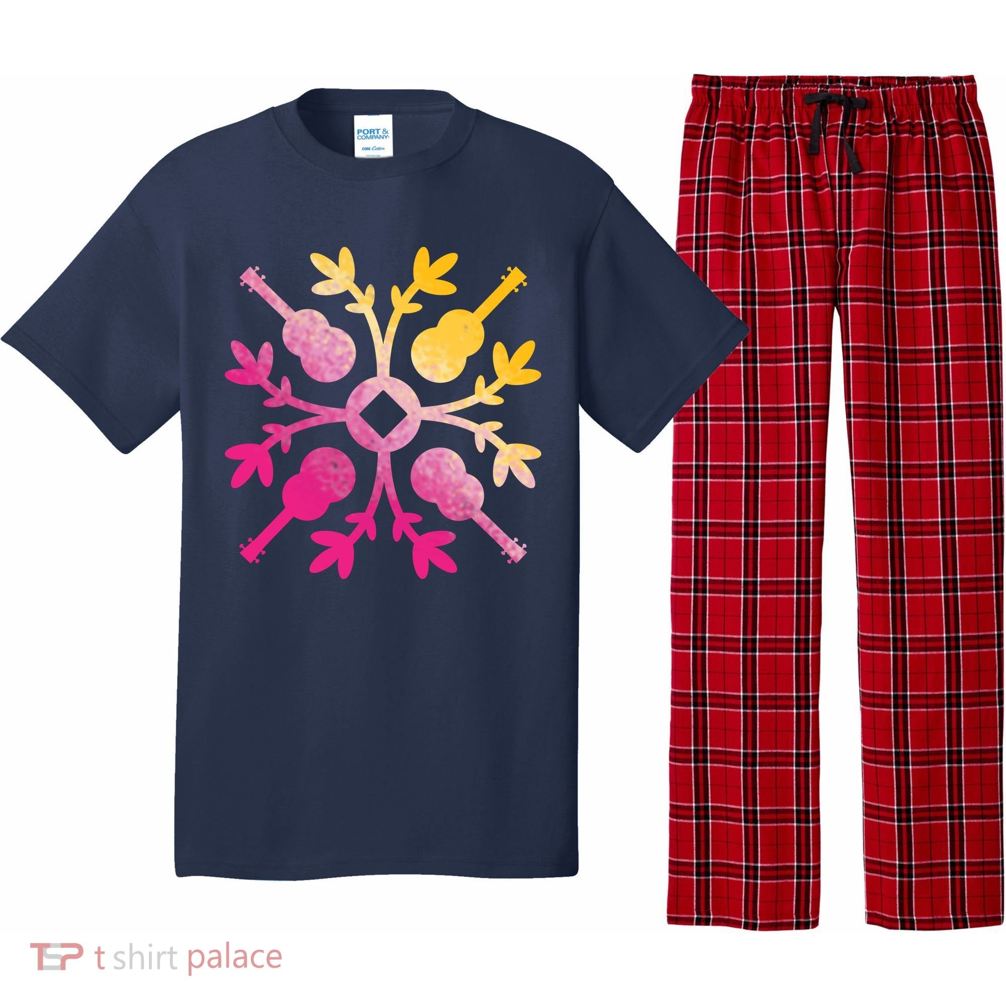 Hawaiian Mele Music Quilt Tribal Tattoo Ukulele Pajama Set