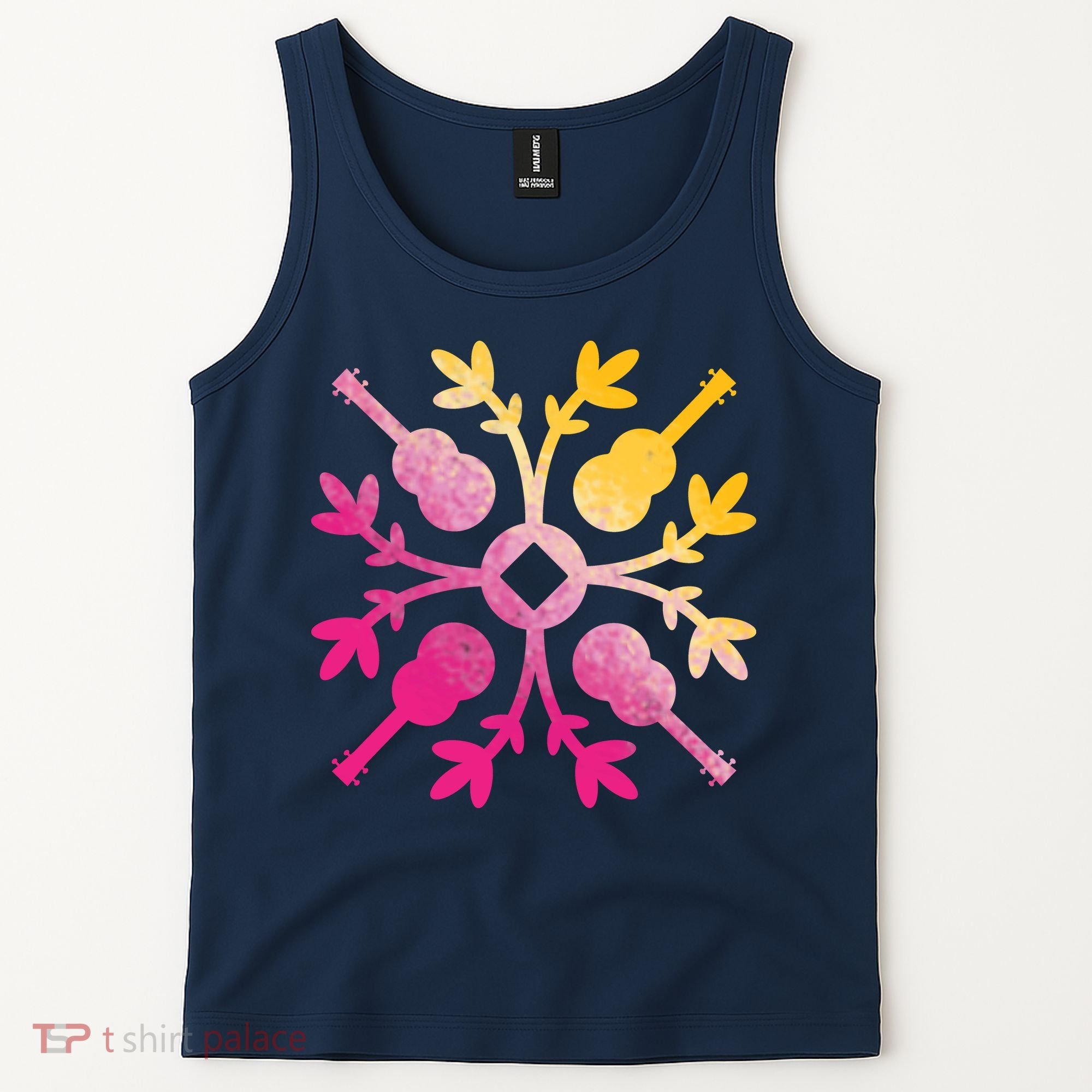 Hawaiian Mele Music Quilt Tribal Tattoo Ukulele Tank Top