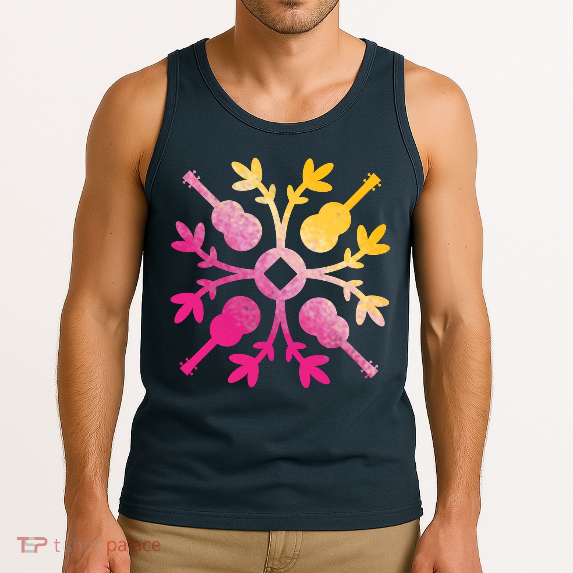 Hawaiian Mele Music Quilt Tribal Tattoo Ukulele Tank Top