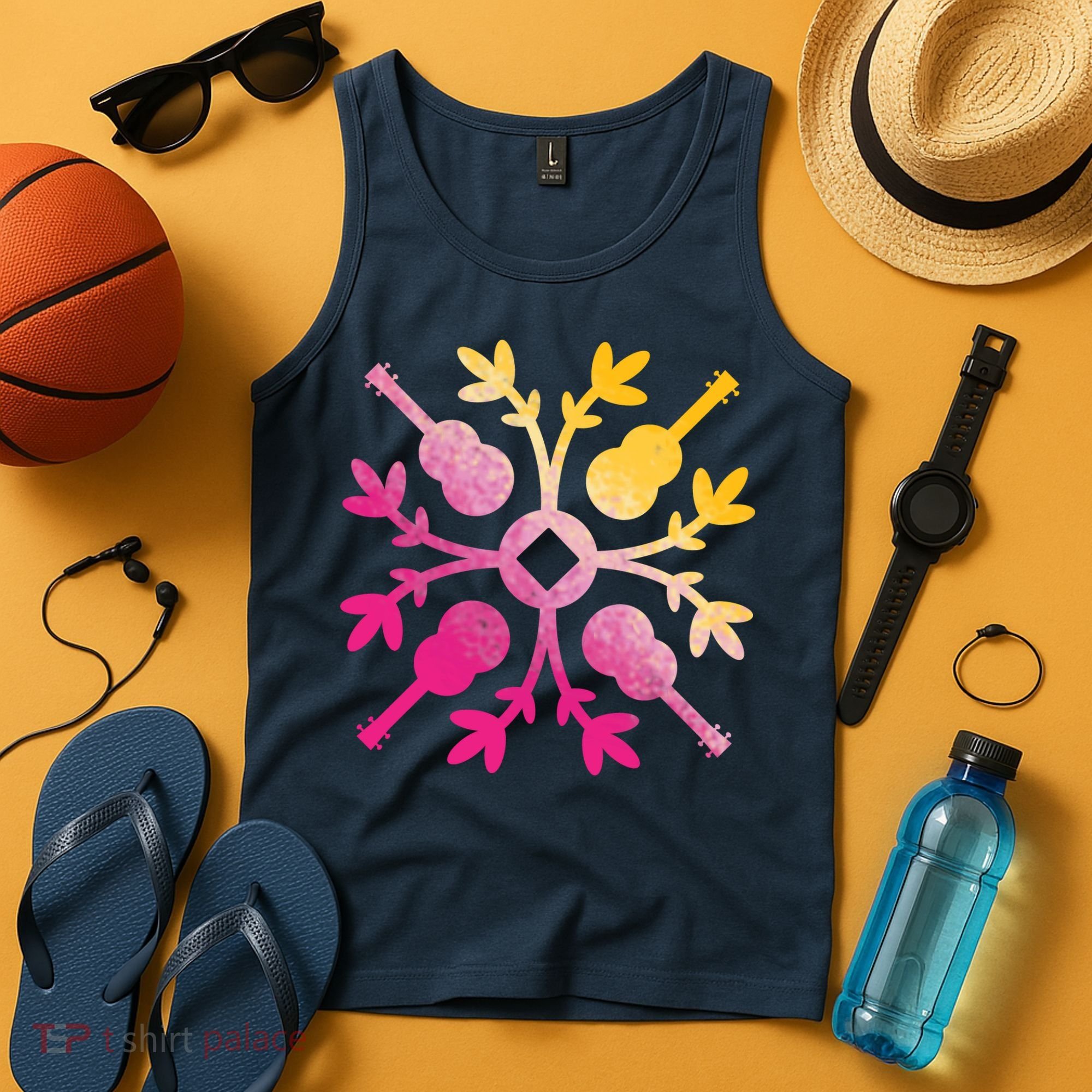 Hawaiian Mele Music Quilt Tribal Tattoo Ukulele Tank Top