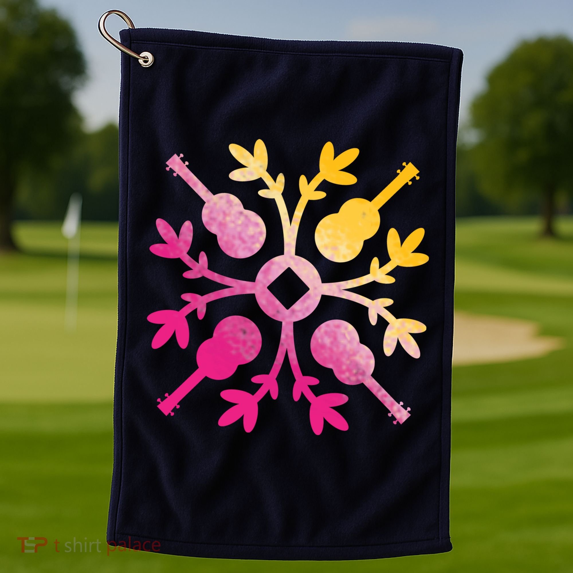Hawaiian Mele Music Quilt Tribal Tattoo Ukulele Golf Towel