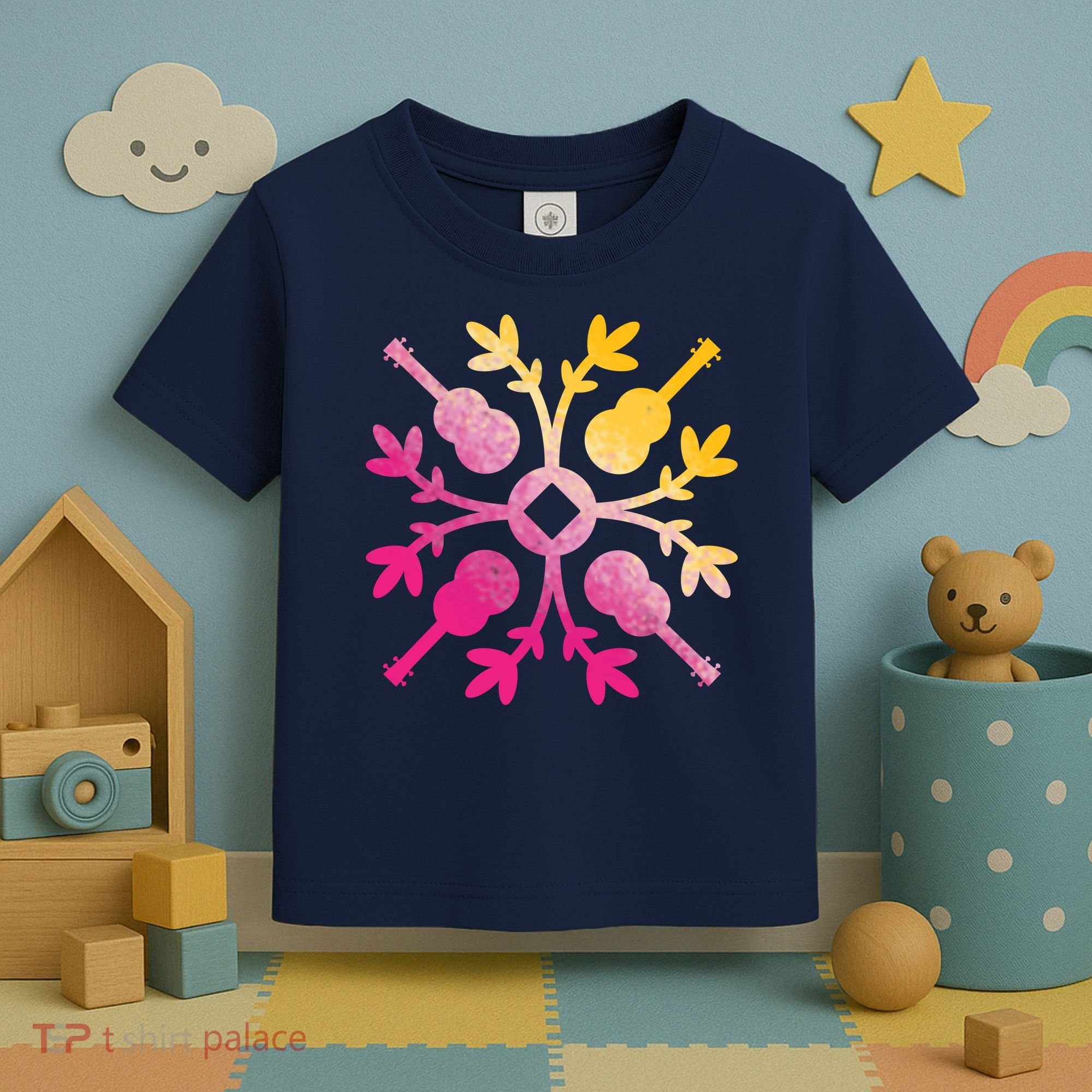 Hawaiian Mele Music Quilt Tribal Tattoo Ukulele Toddler T-Shirt