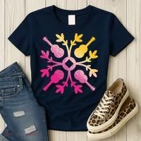 Hawaiian Mele Music Quilt Tribal Tattoo Ukulele Women's T-Shirt thumb 3