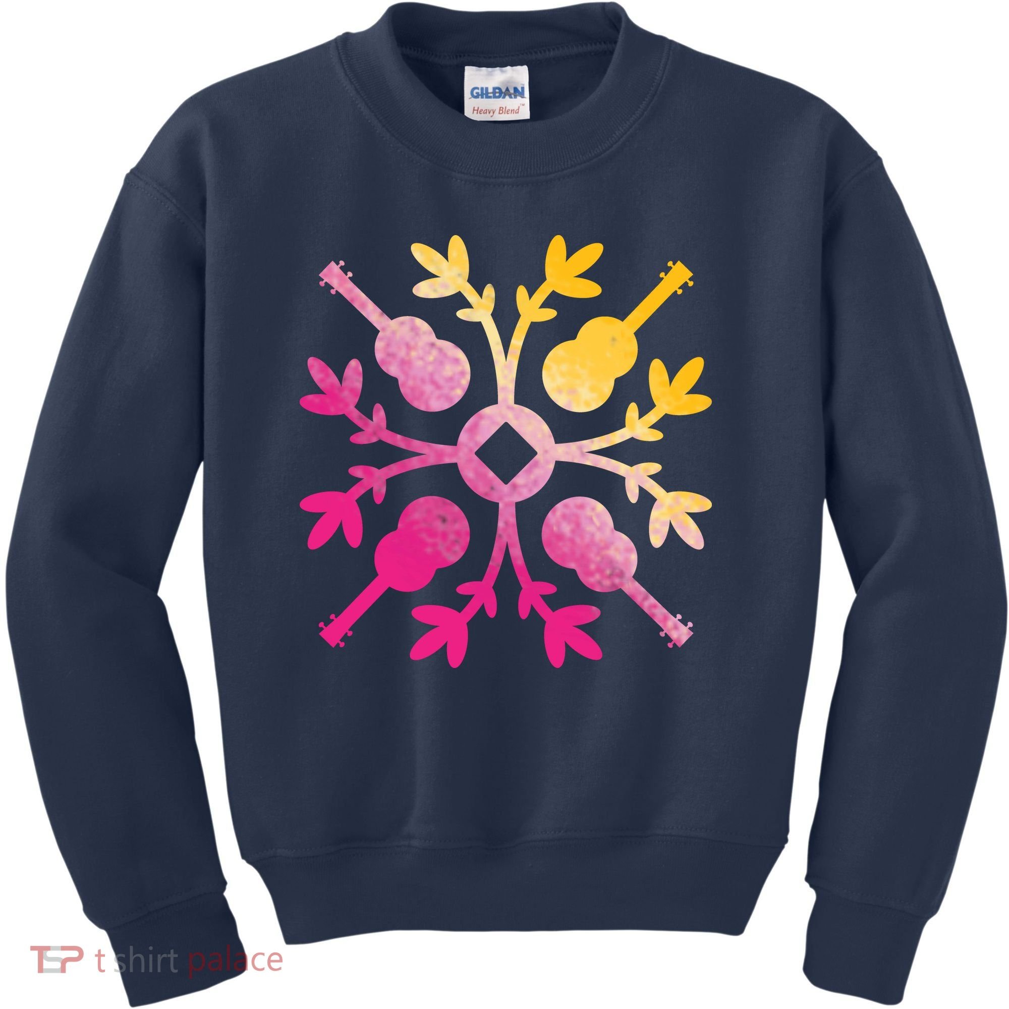 Hawaiian Mele Music Quilt Tribal Tattoo Ukulele Kids Sweatshirt