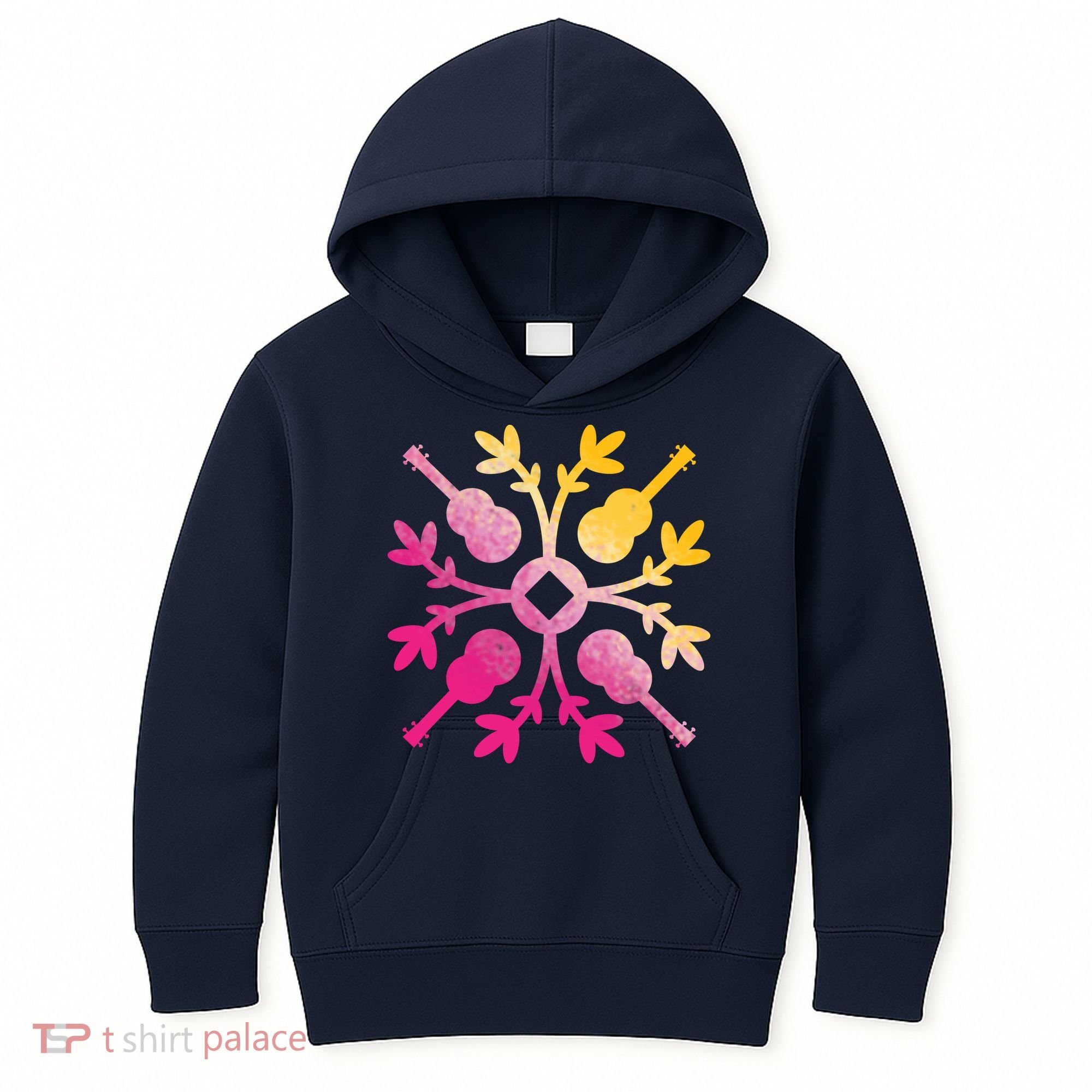 Hawaiian Mele Music Quilt Tribal Tattoo Ukulele Kids Hoodie
