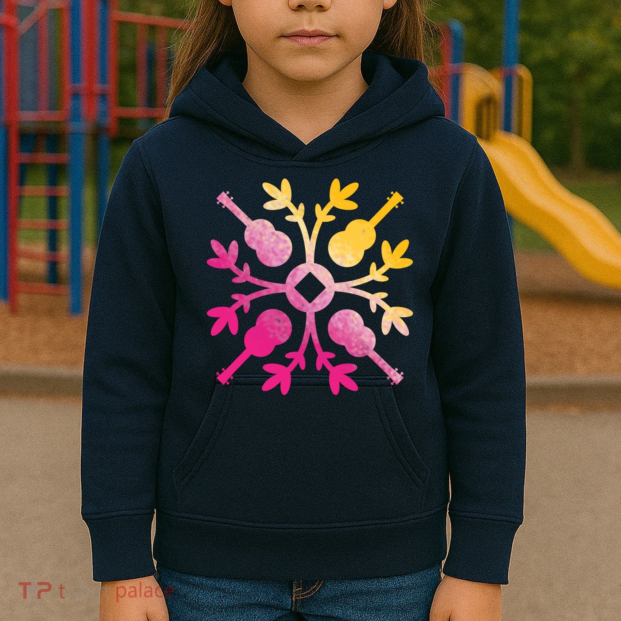Hawaiian Mele Music Quilt Tribal Tattoo Ukulele Kids Hoodie