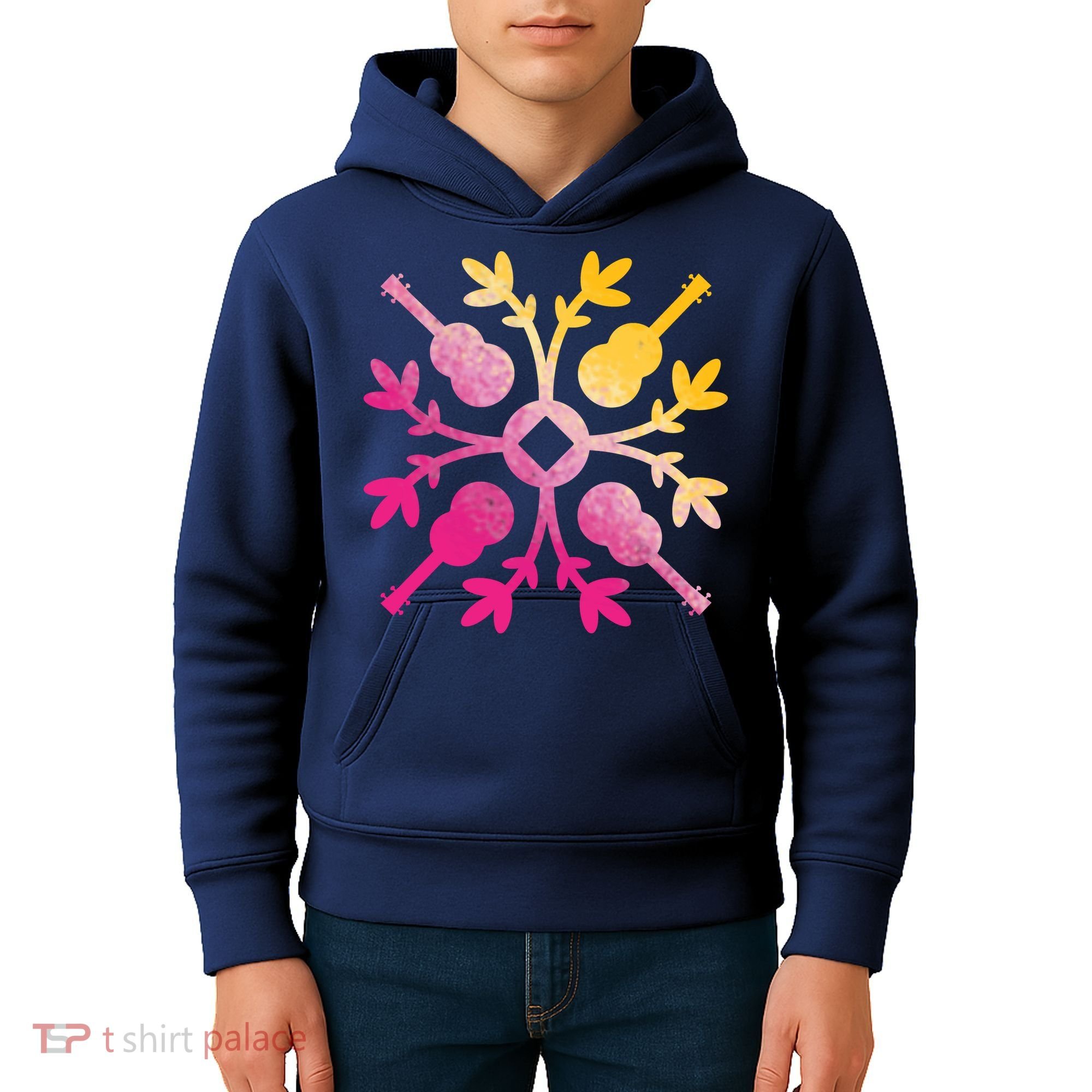 Hawaiian Mele Music Quilt Tribal Tattoo Ukulele Kids Hoodie