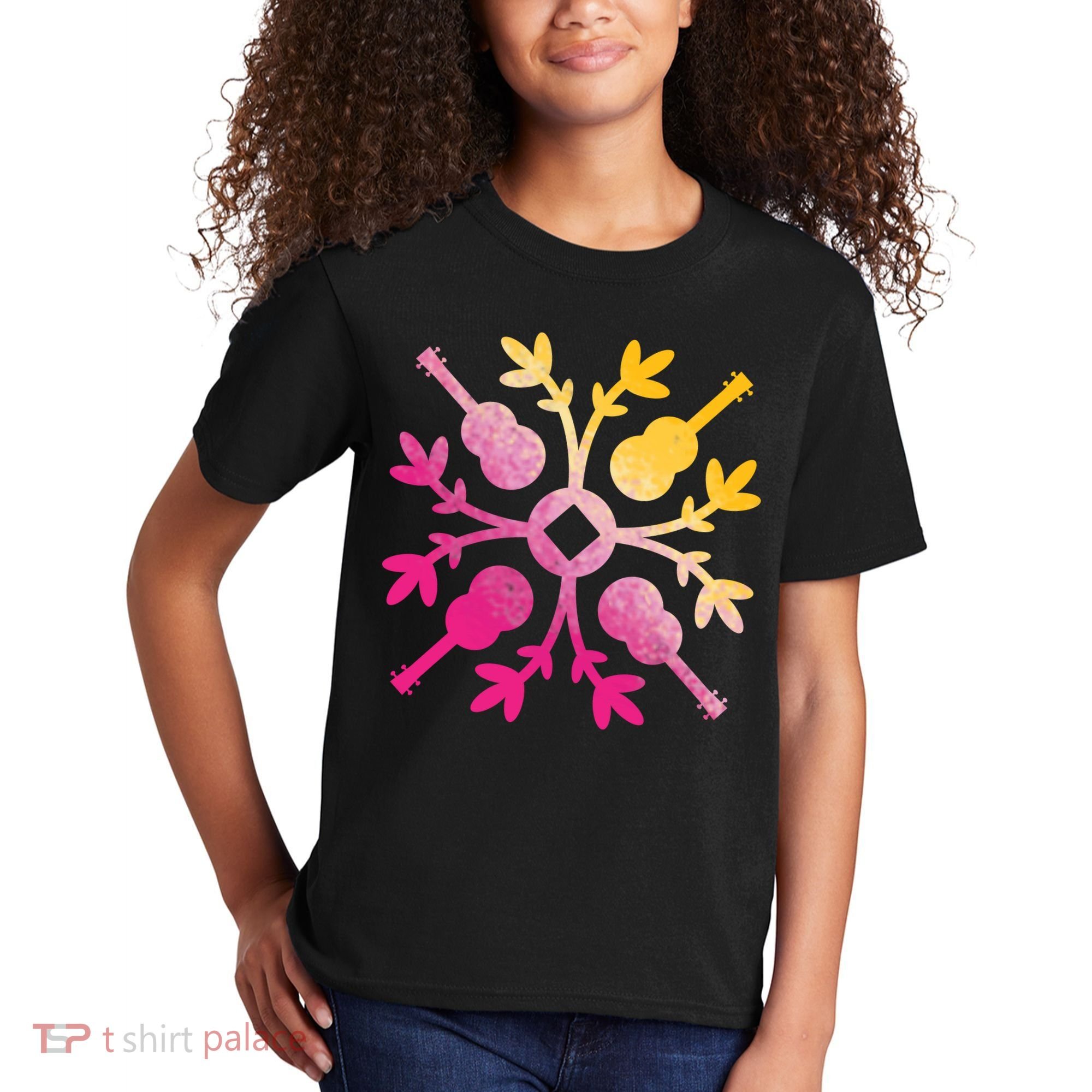 Hawaiian Mele Music Quilt Tribal Tattoo Ukulele Kids T-Shirt
