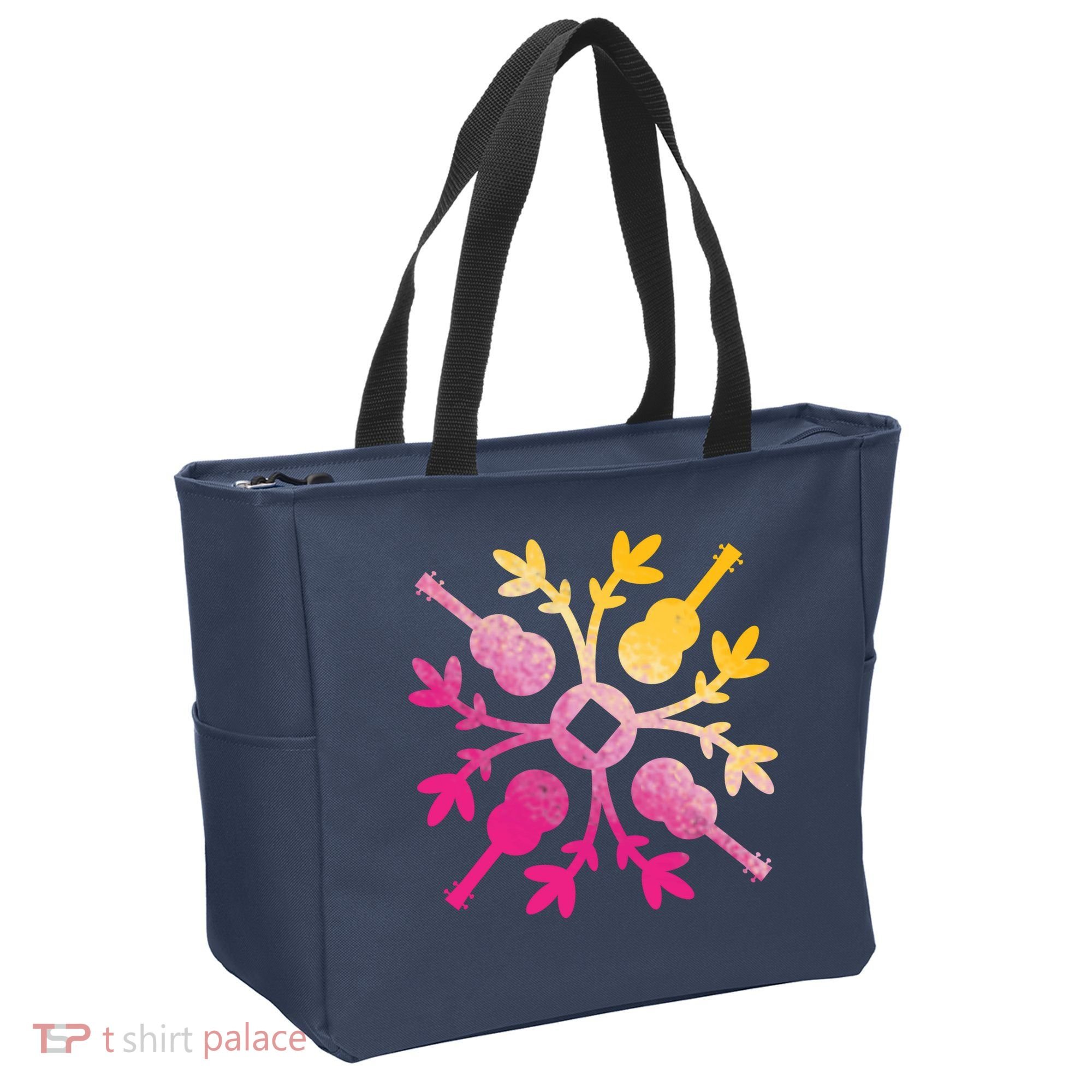 Hawaiian Mele Music Quilt Tribal Tattoo Ukulele Tote Bag