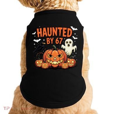 Haunted By 67 Funny Ghost Pumpkin Halloween Costume Doggie Tank