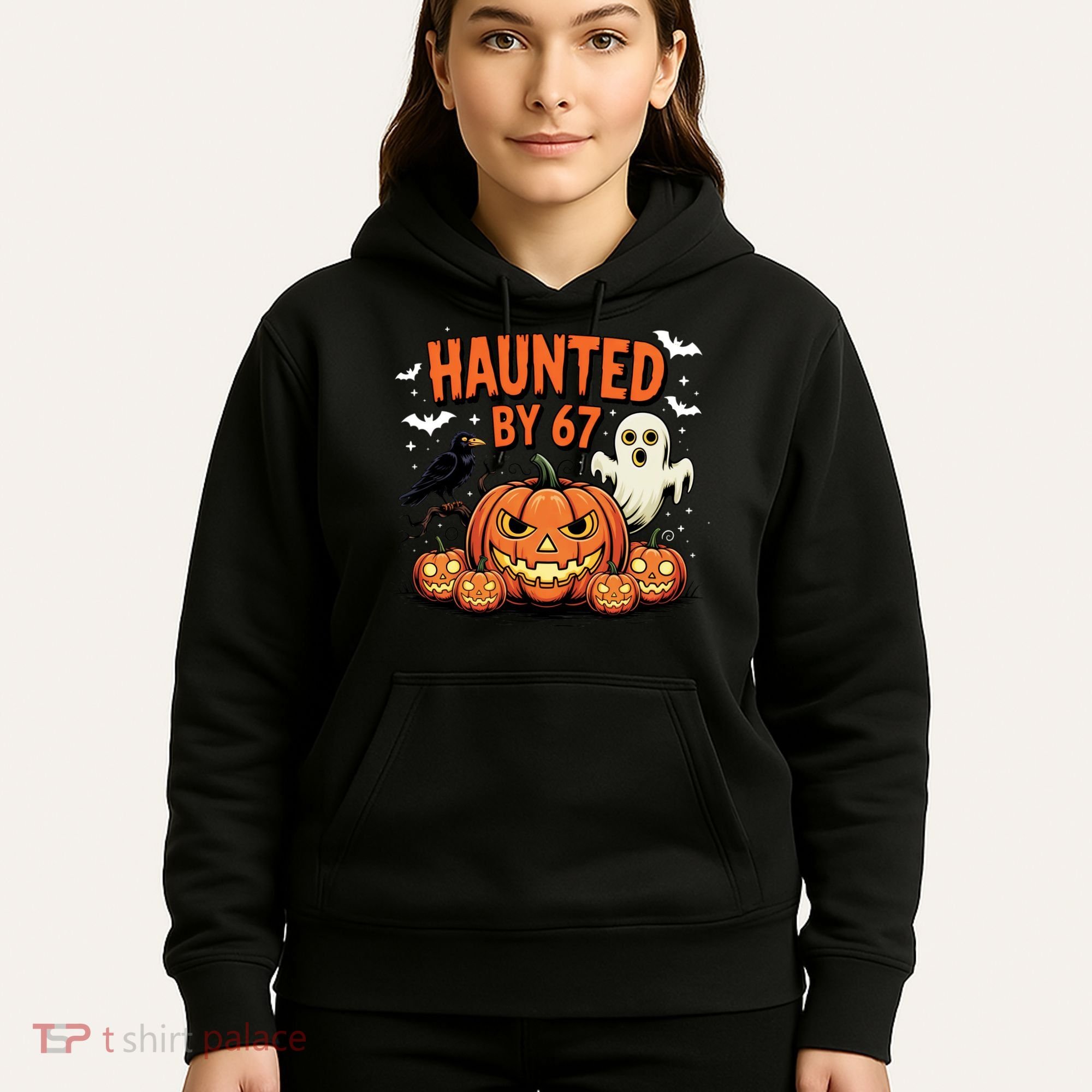 Haunted By 67 Funny Ghost Pumpkin Halloween Costume Hoodie