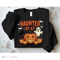 Haunted By 67 Funny Ghost Pumpkin Halloween Costume Sweatshirt thumb 2