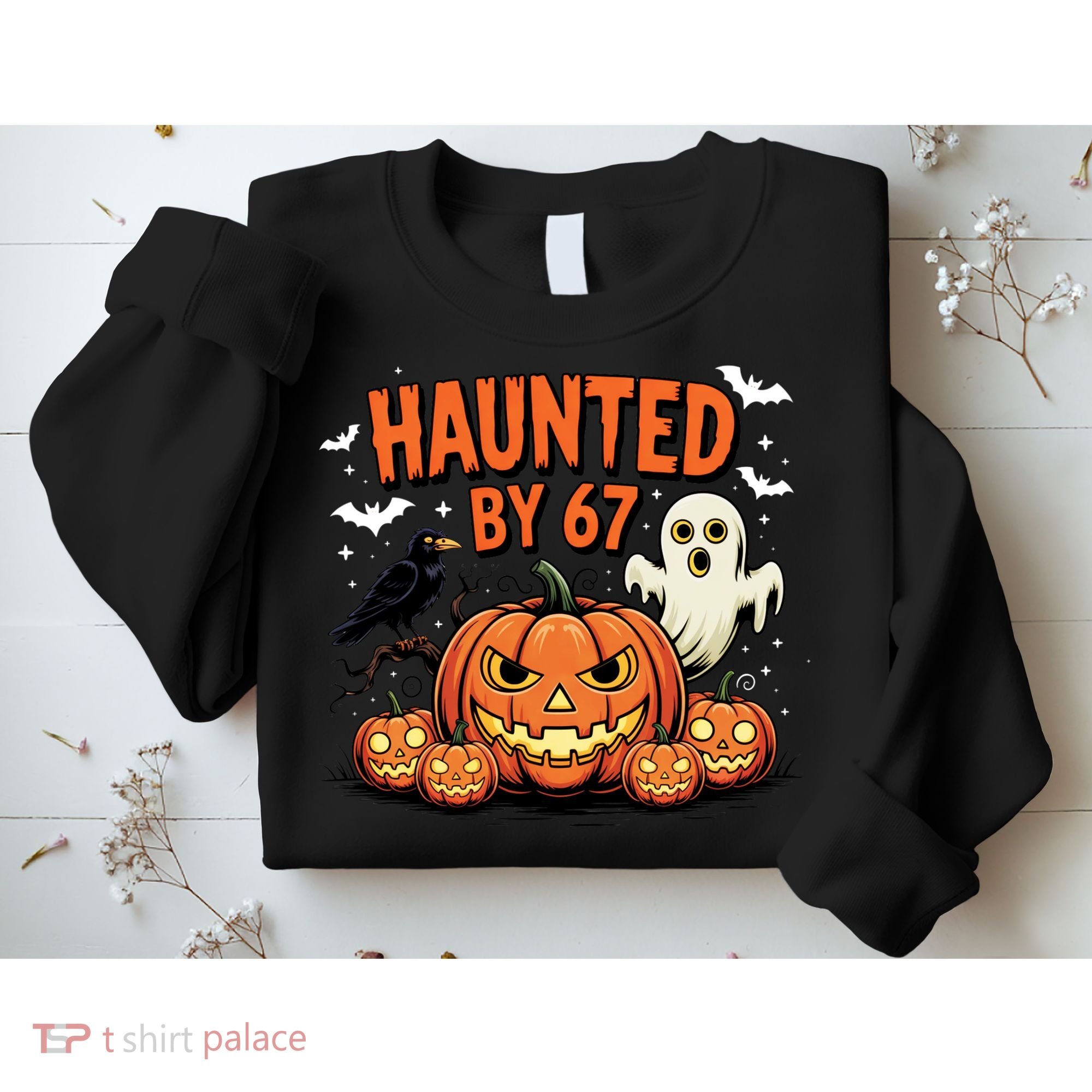 Haunted By 67 Funny Ghost Pumpkin Halloween Costume Sweatshirt