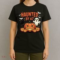 Haunted By 67 Funny Ghost Pumpkin Halloween Costume T-Shirt thumb 4
