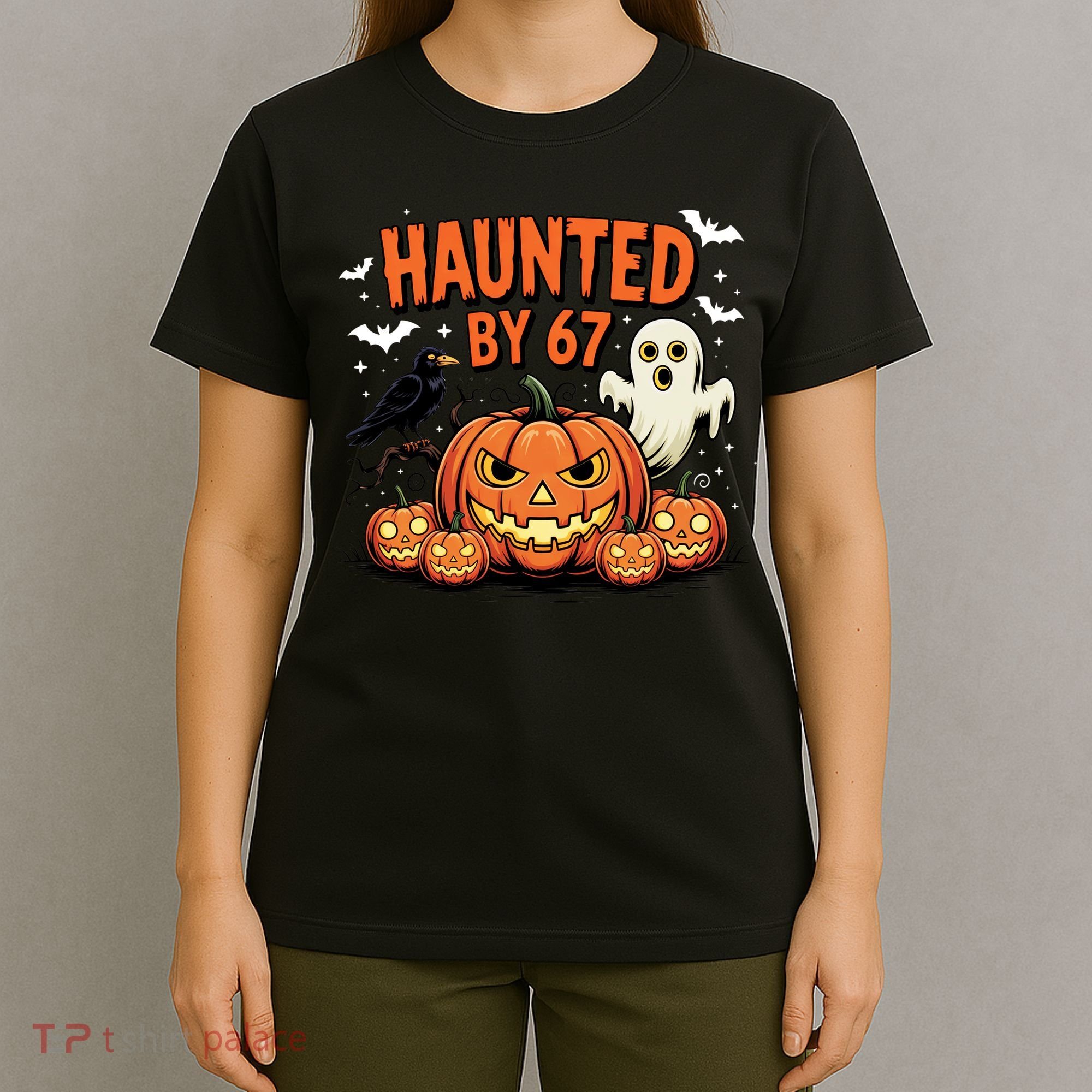 Haunted By 67 Funny Ghost Pumpkin Halloween Costume T-Shirt