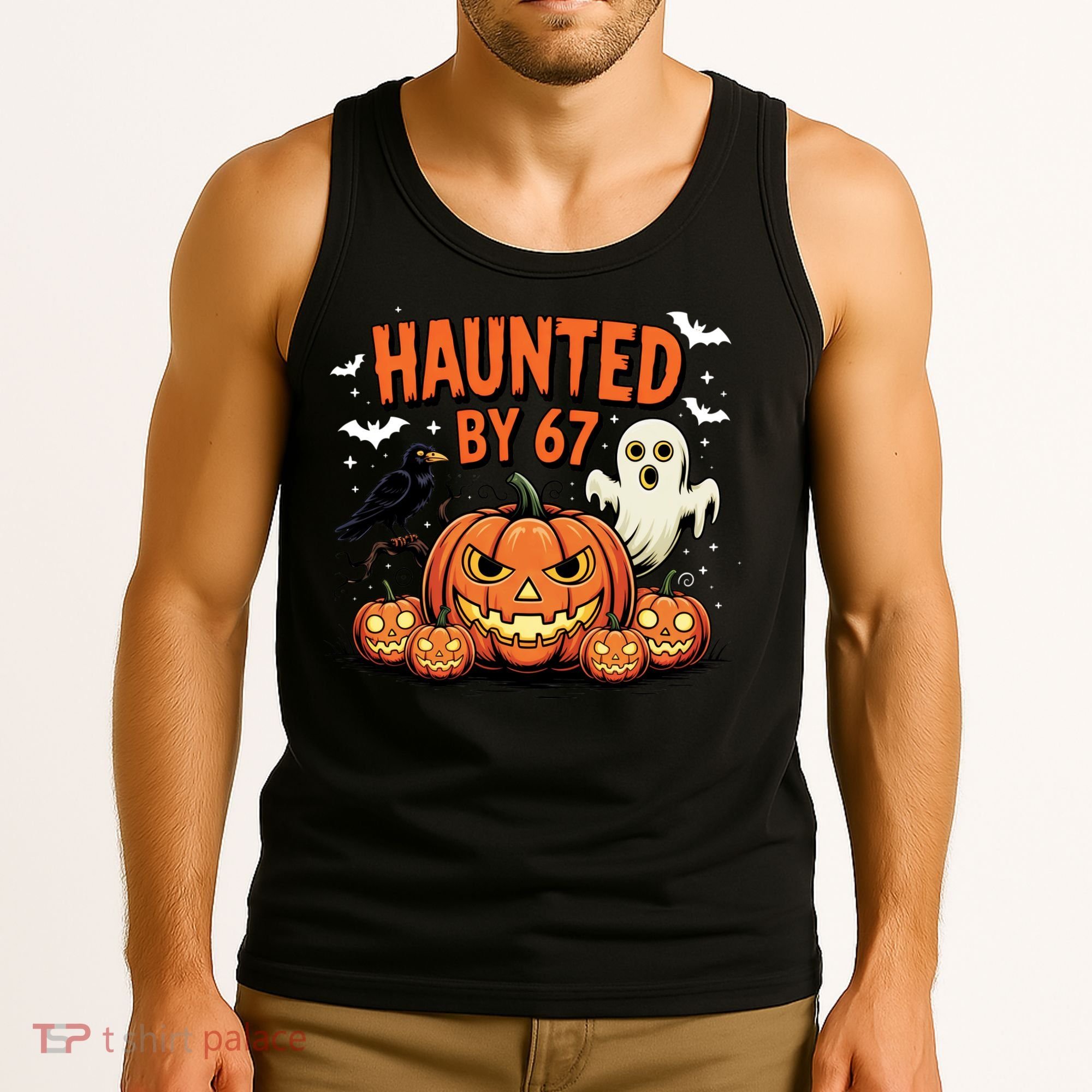 Haunted By 67 Funny Ghost Pumpkin Halloween Costume Tank Top