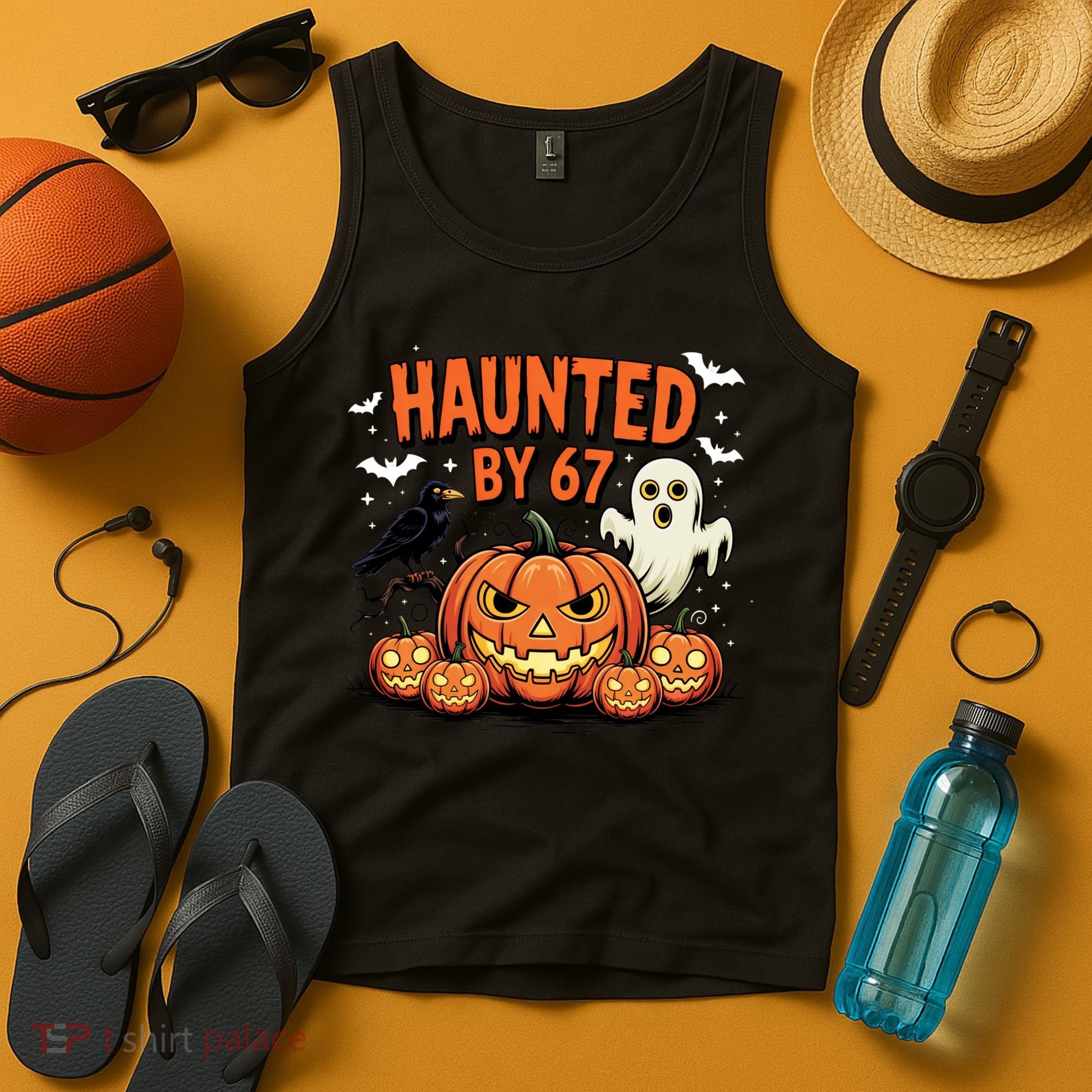 Haunted By 67 Funny Ghost Pumpkin Halloween Costume Tank Top