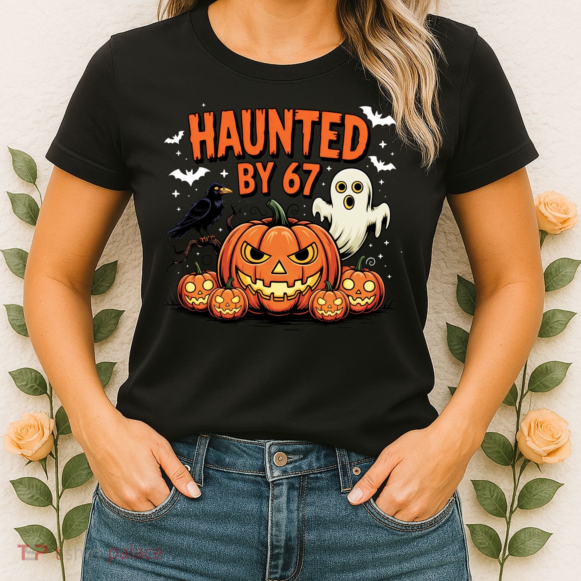 Haunted By 67 Funny Ghost Pumpkin Halloween Costume Women's T-Shirt