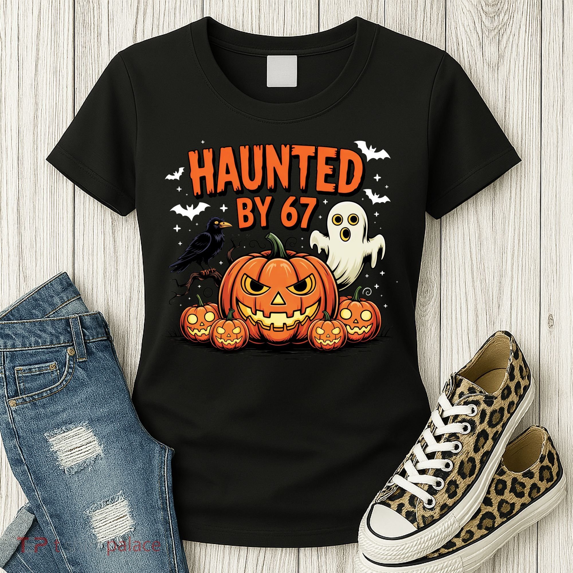 Haunted By 67 Funny Ghost Pumpkin Halloween Costume Women's T-Shirt