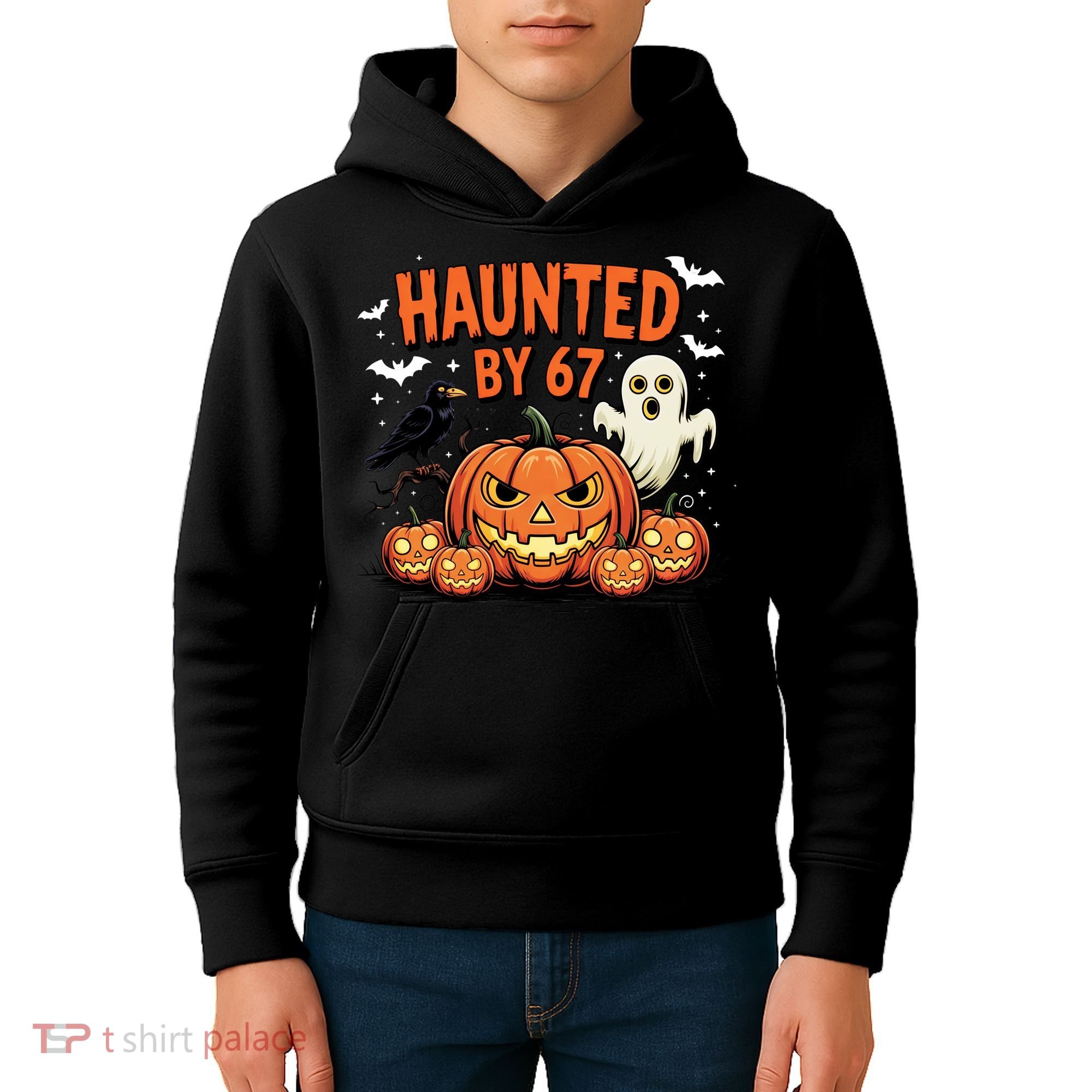Haunted By 67 Funny Ghost Pumpkin Halloween Costume Kids Hoodie