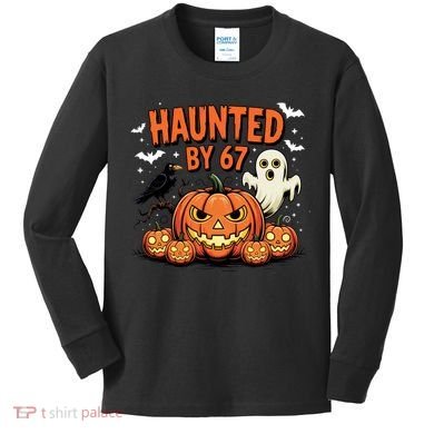 Haunted By 67 Funny Ghost Pumpkin Halloween Costume Kids Long Sleeve Shirt