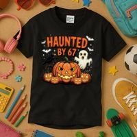 Haunted By 67 Funny Ghost Pumpkin Halloween Costume Kids T-Shirt thumb 3