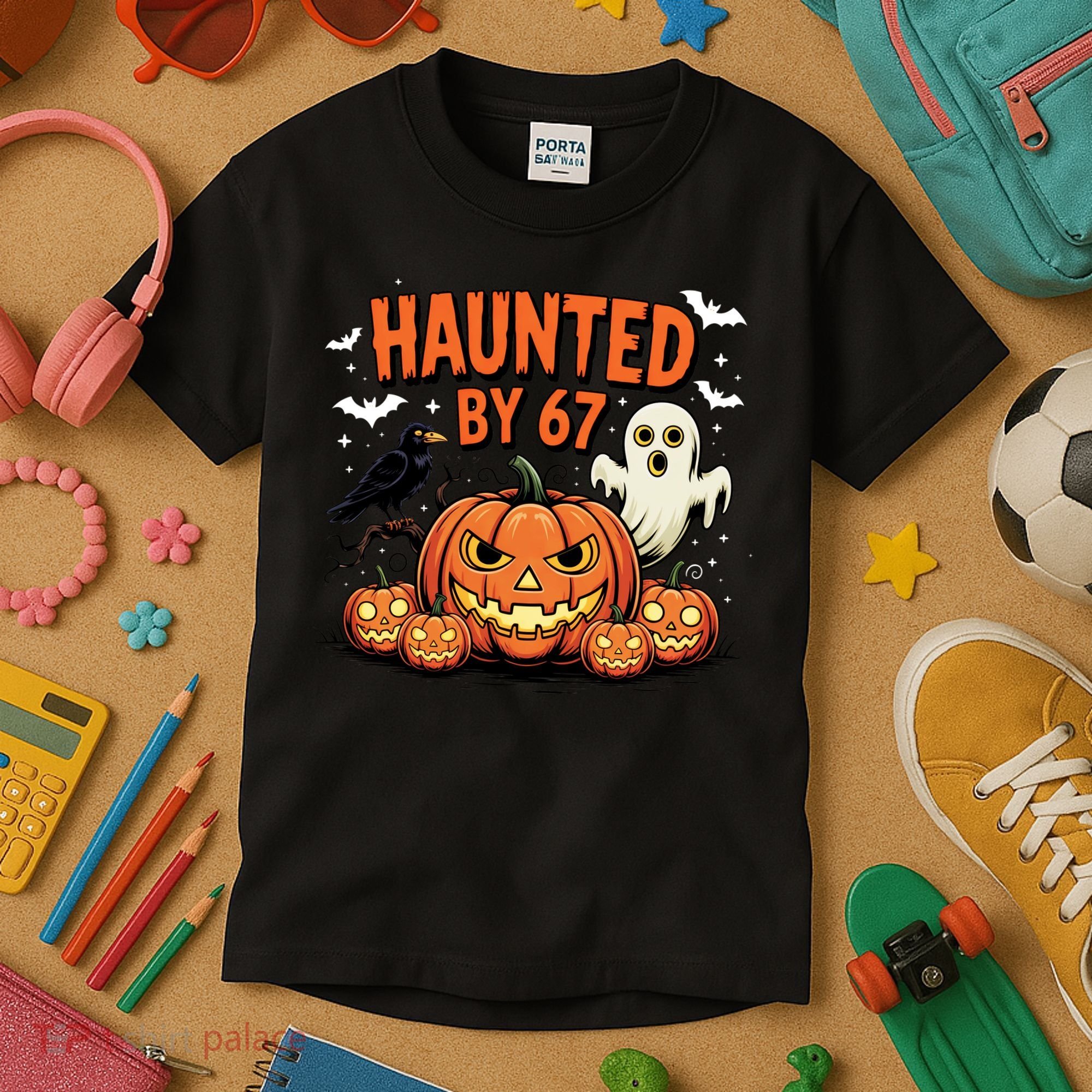 Haunted By 67 Funny Ghost Pumpkin Halloween Costume Kids T-Shirt