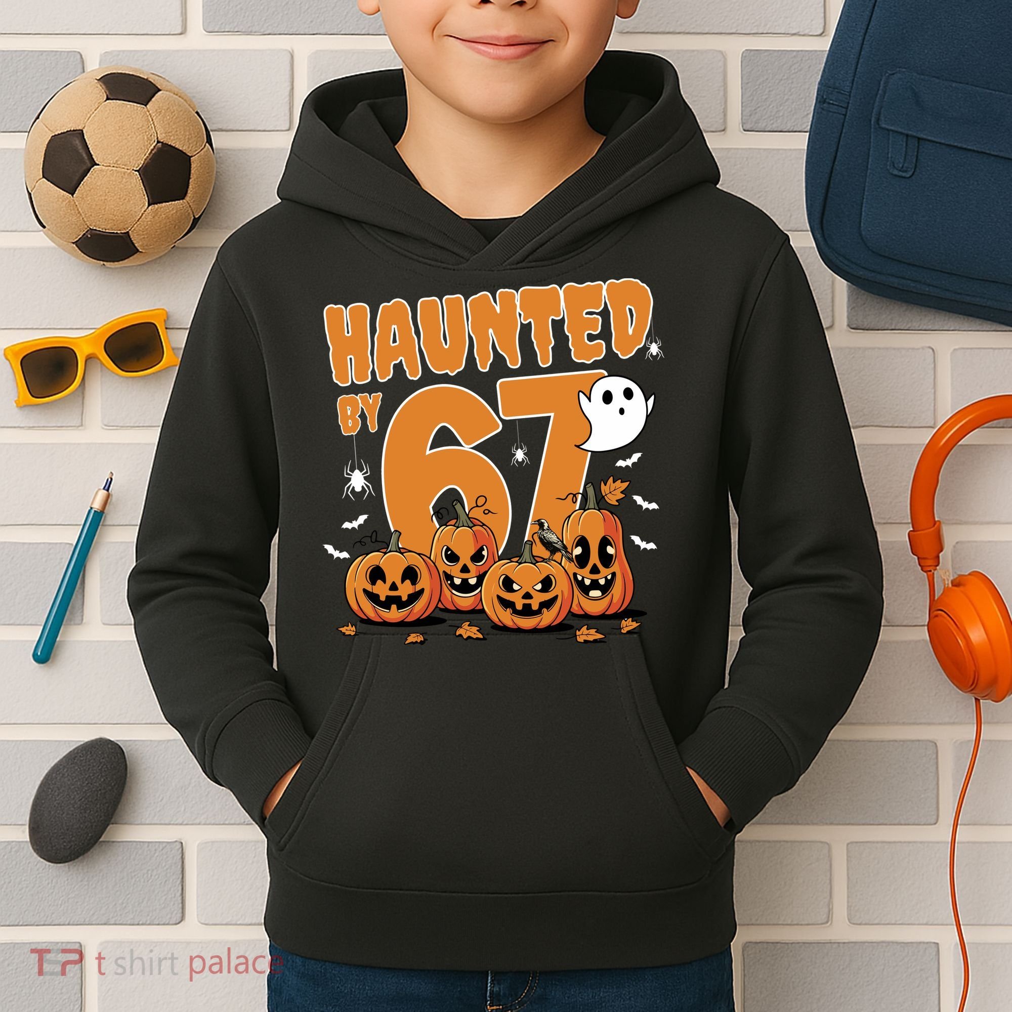 Haunted By 67 Funny Halloween 6-7 Kids Hoodie