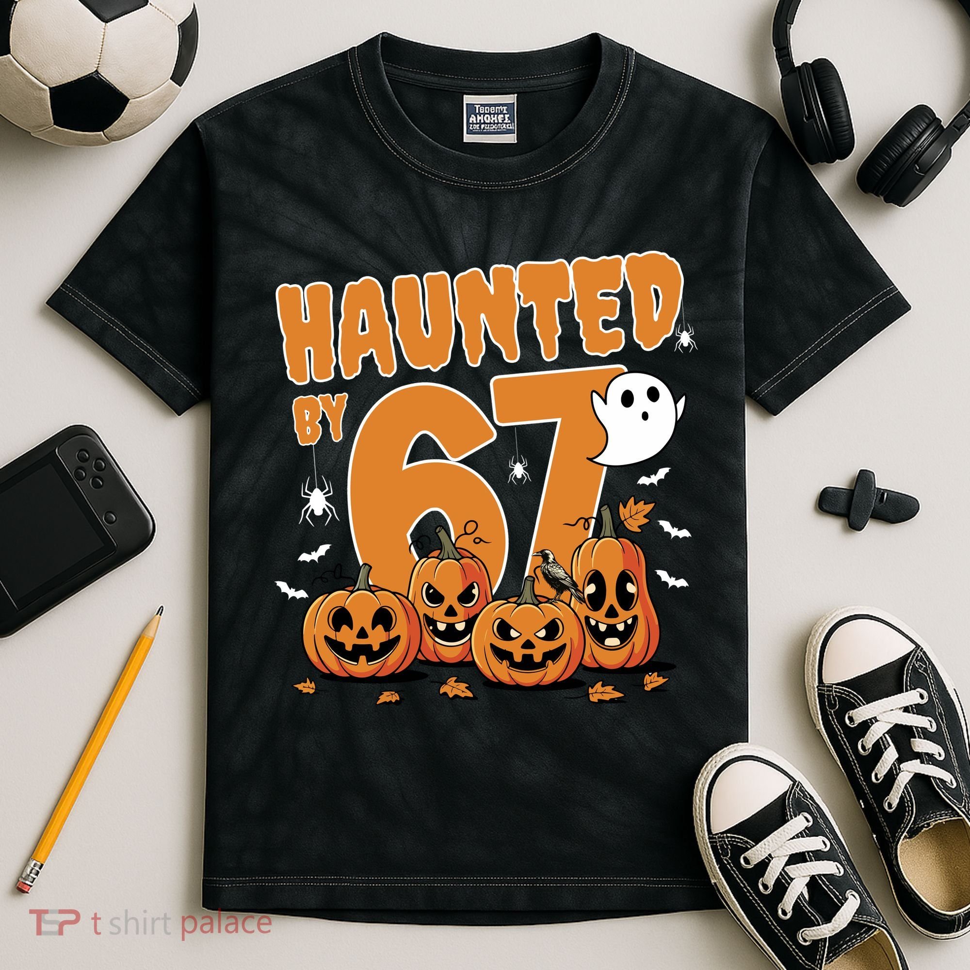 Haunted By 67 Funny Halloween 6-7 Kids Tie-Dye T-Shirt