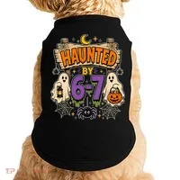 Haunted By 6 7 Math 67 Meme Spooky Halloween Doggie Tank thumb 0