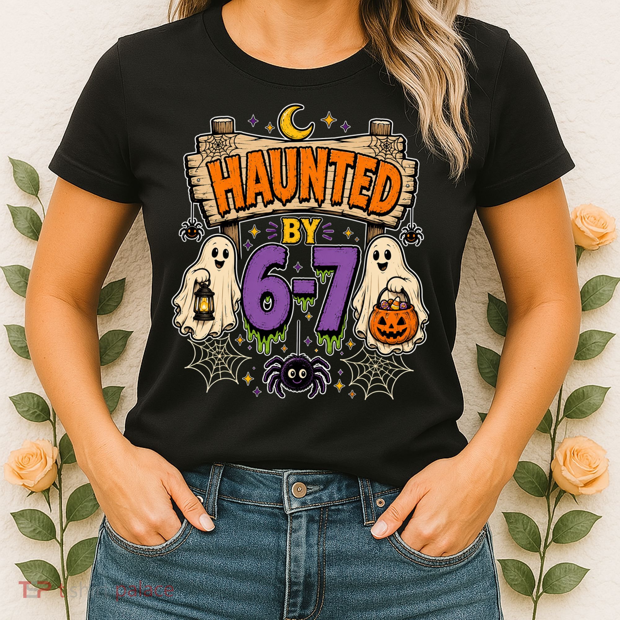 Haunted By 6 7 Math 67 Meme Spooky Halloween Women's T-Shirt