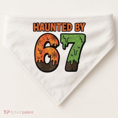 Haunted By 67 Halloween Meme USA-Made Doggie Bandana