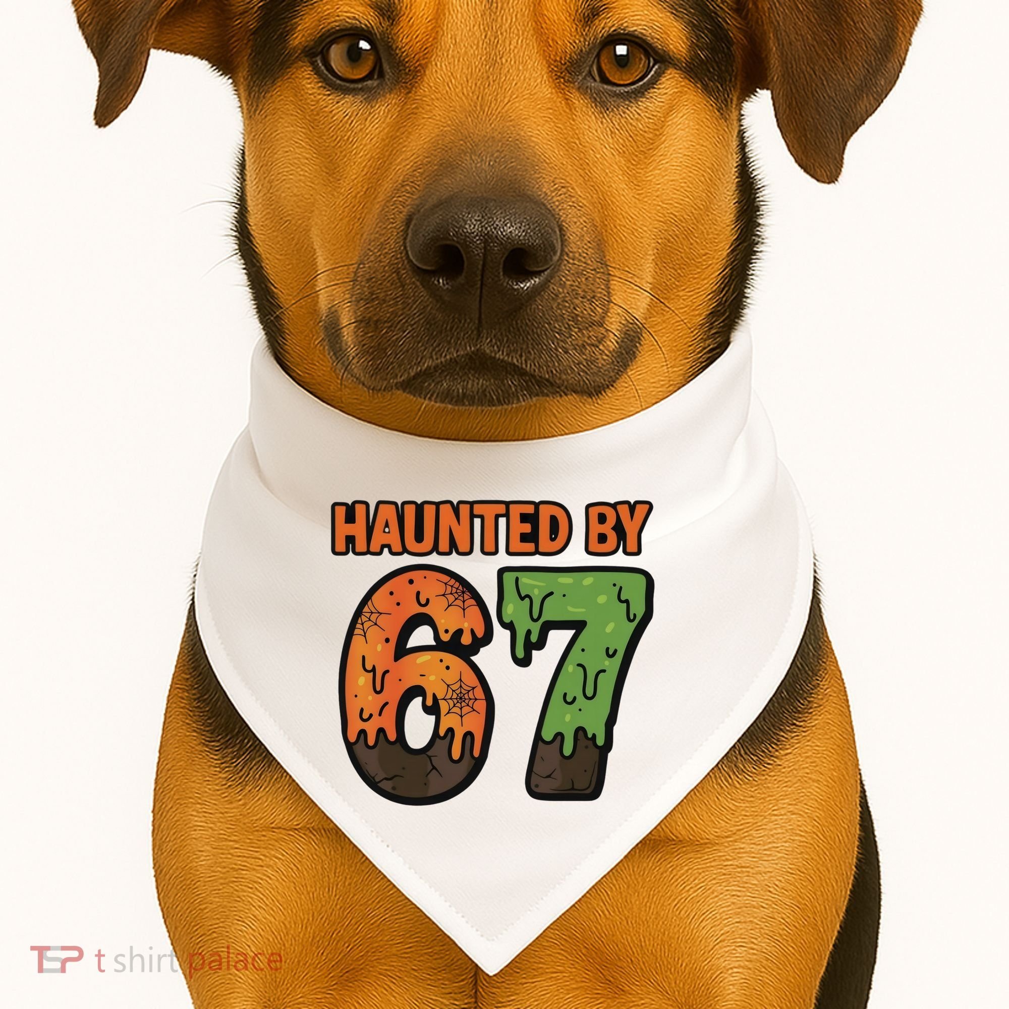 Haunted By 67 Halloween Meme USA-Made Doggie Bandana