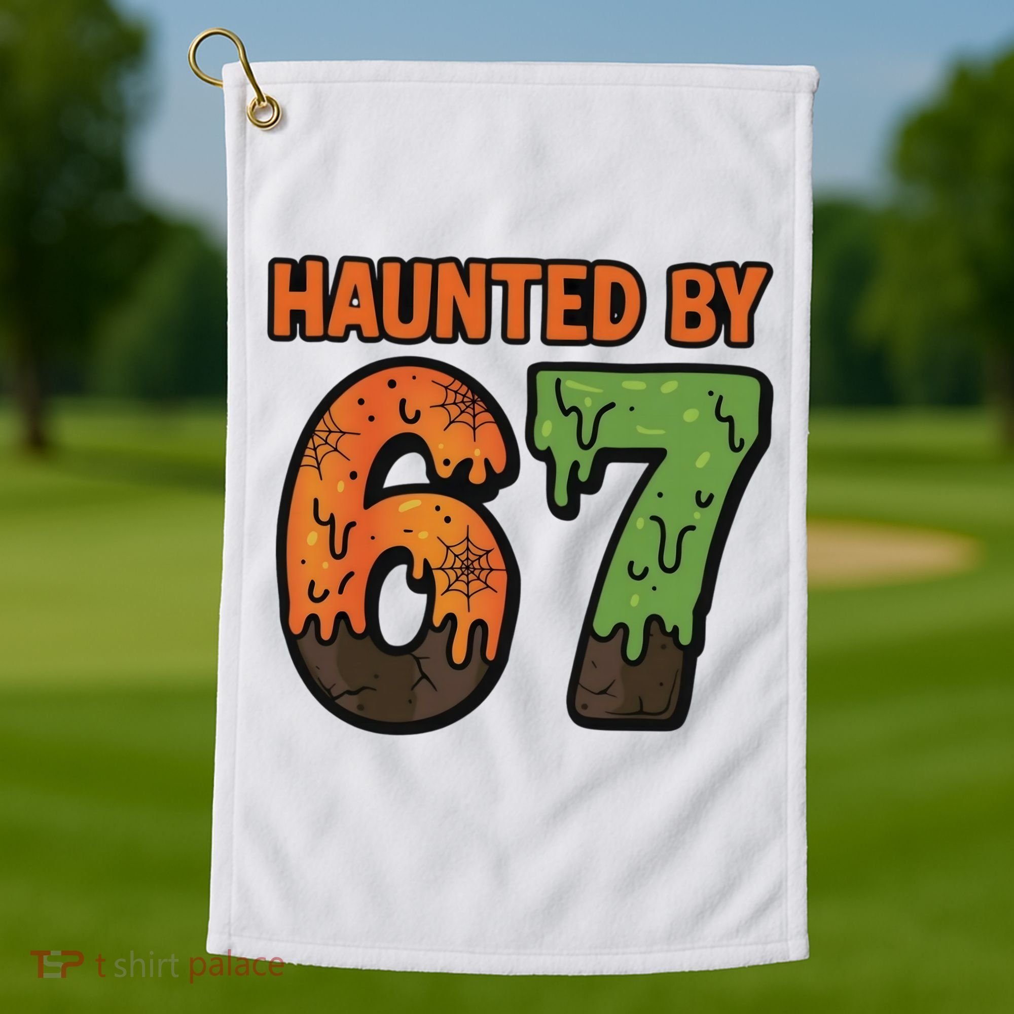 Haunted By 67 Halloween Meme Golf Towel