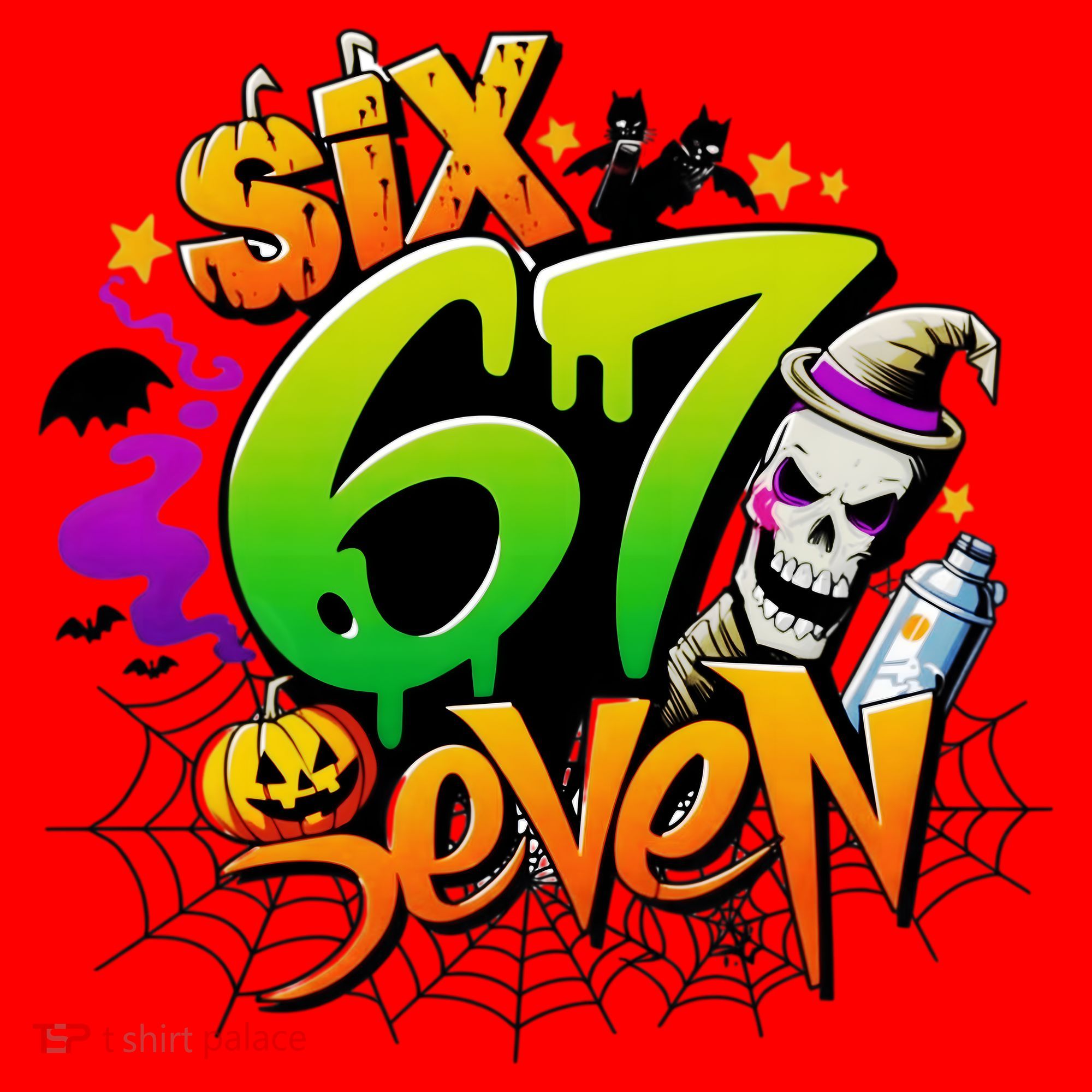 Haunted By 67 Halloween Meme Graffiti 6-7 Santa Hat