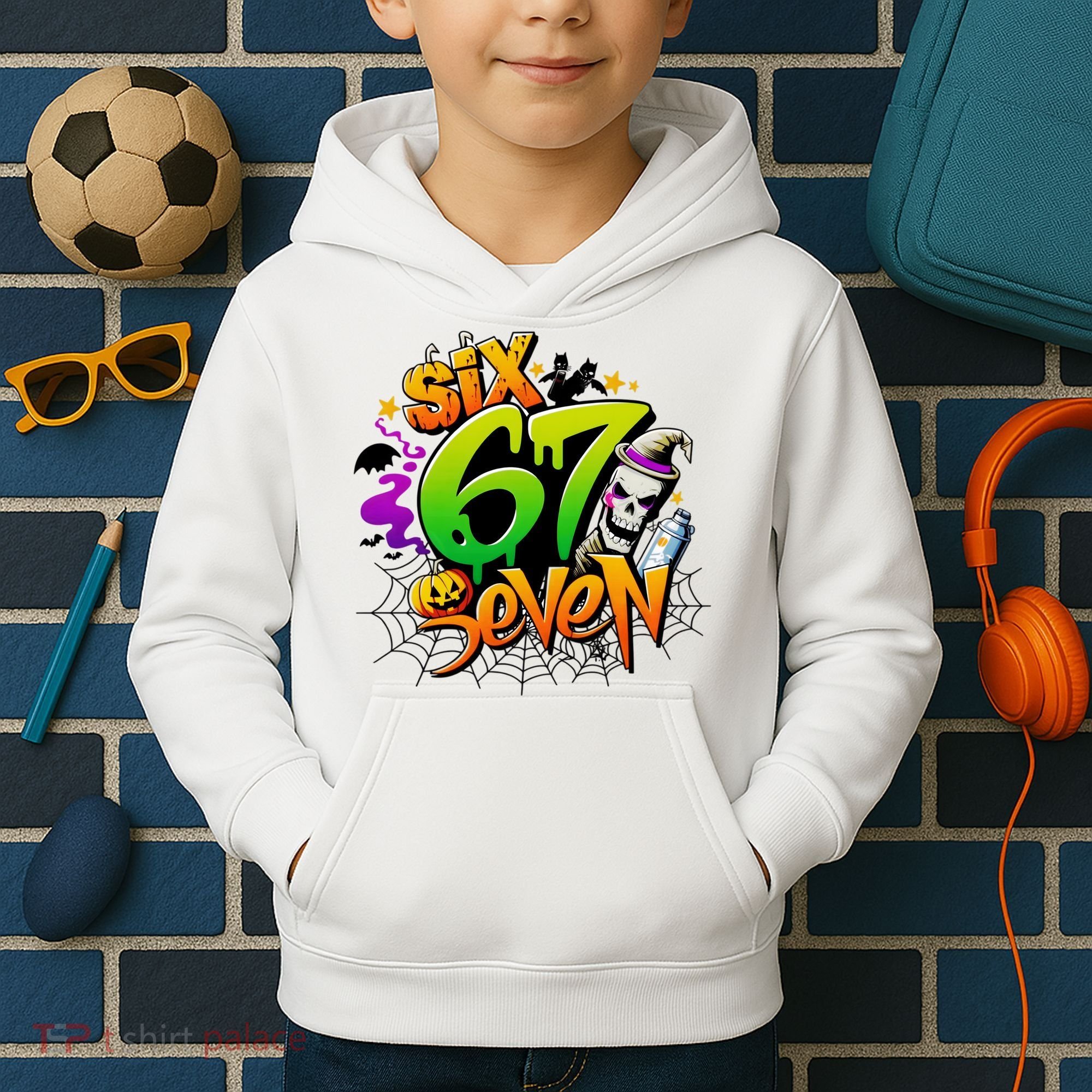 Haunted By 67 Halloween Meme Graffiti 6-7 Kids Hoodie
